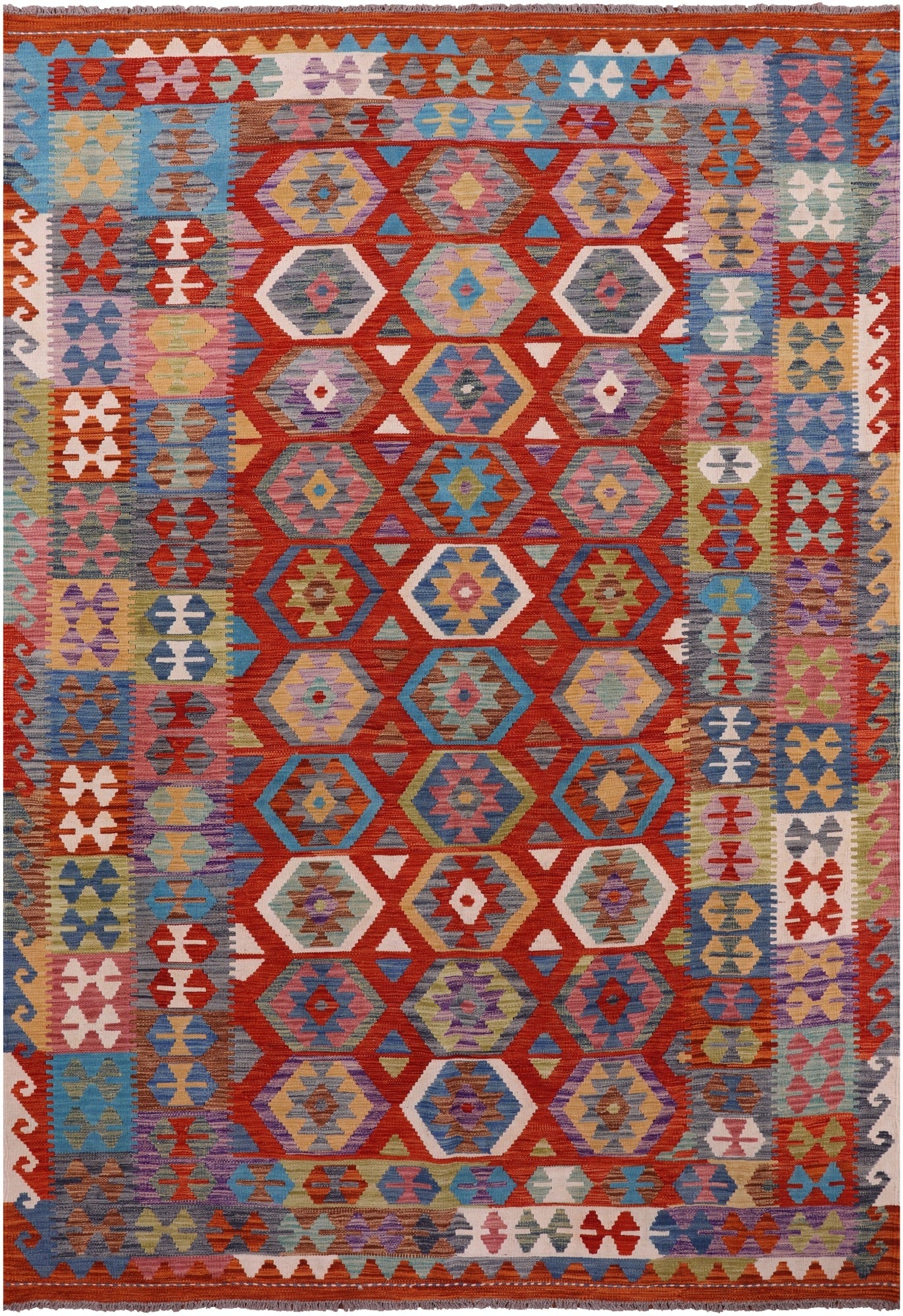 Reversible Kilim Flat Weave Wool On Wool Rug - 6' 6" X 9' 6" - Golden Nile