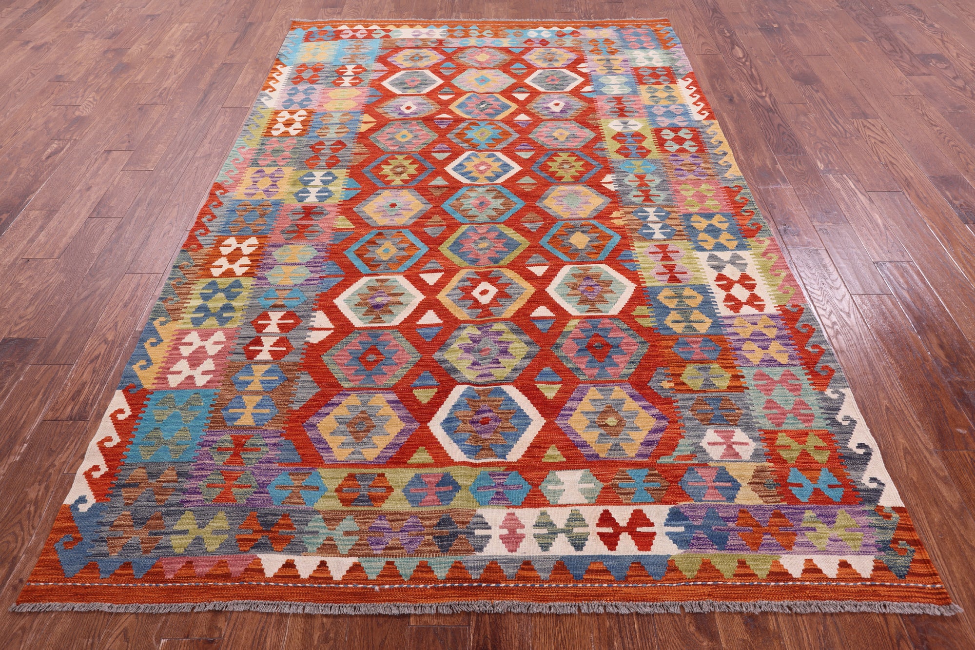 Reversible Kilim Flat Weave Wool On Wool Rug - 6' 6" X 9' 6" - Golden Nile