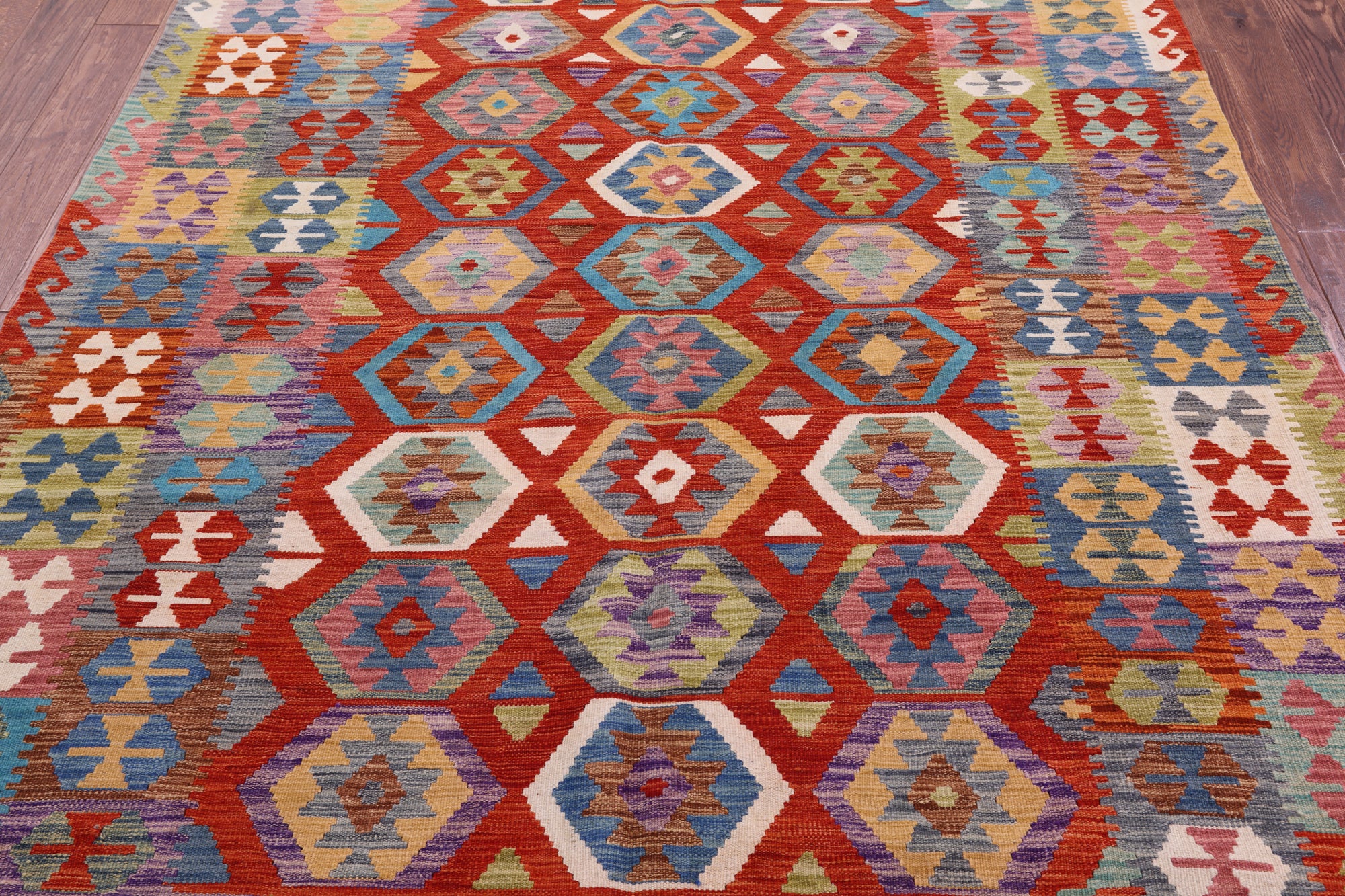 Reversible Kilim Flat Weave Wool On Wool Rug - 6' 6" X 9' 6" - Golden Nile