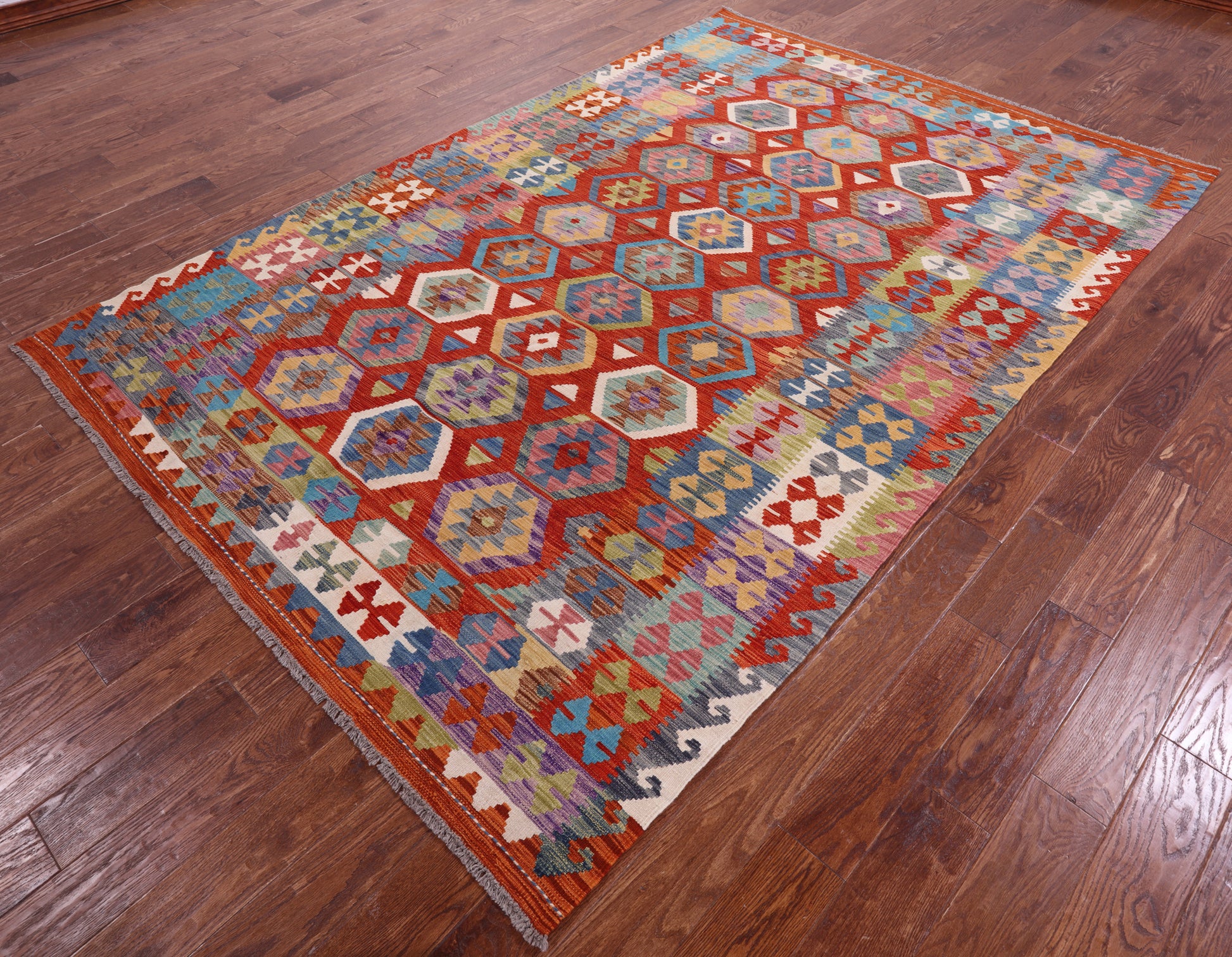 Reversible Kilim Flat Weave Wool On Wool Rug - 6' 6" X 9' 6" - Golden Nile