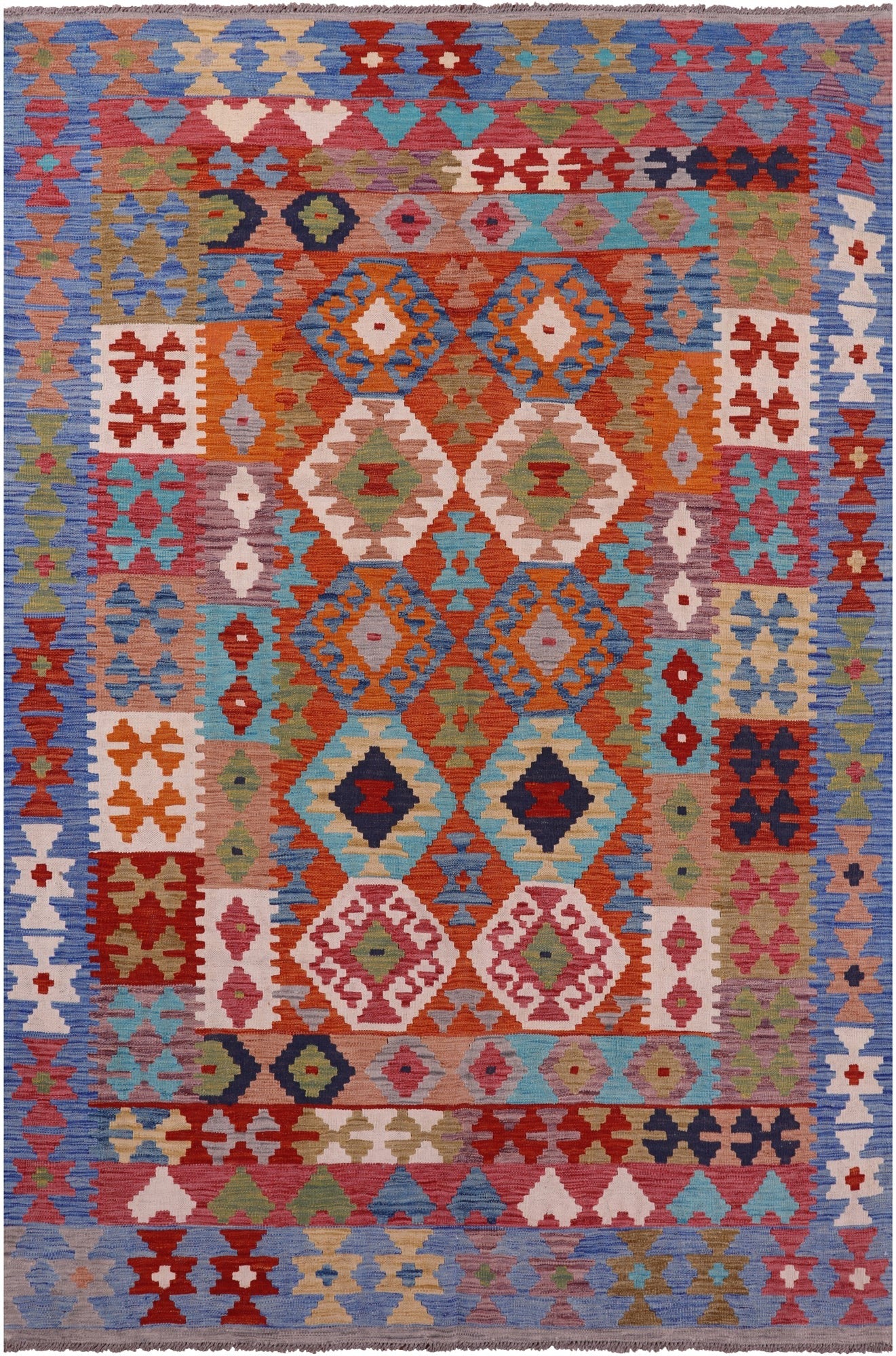 Reversible Kilim Flat Weave Wool On Wool Rug - 6' 6" X 9' 8" - Golden Nile