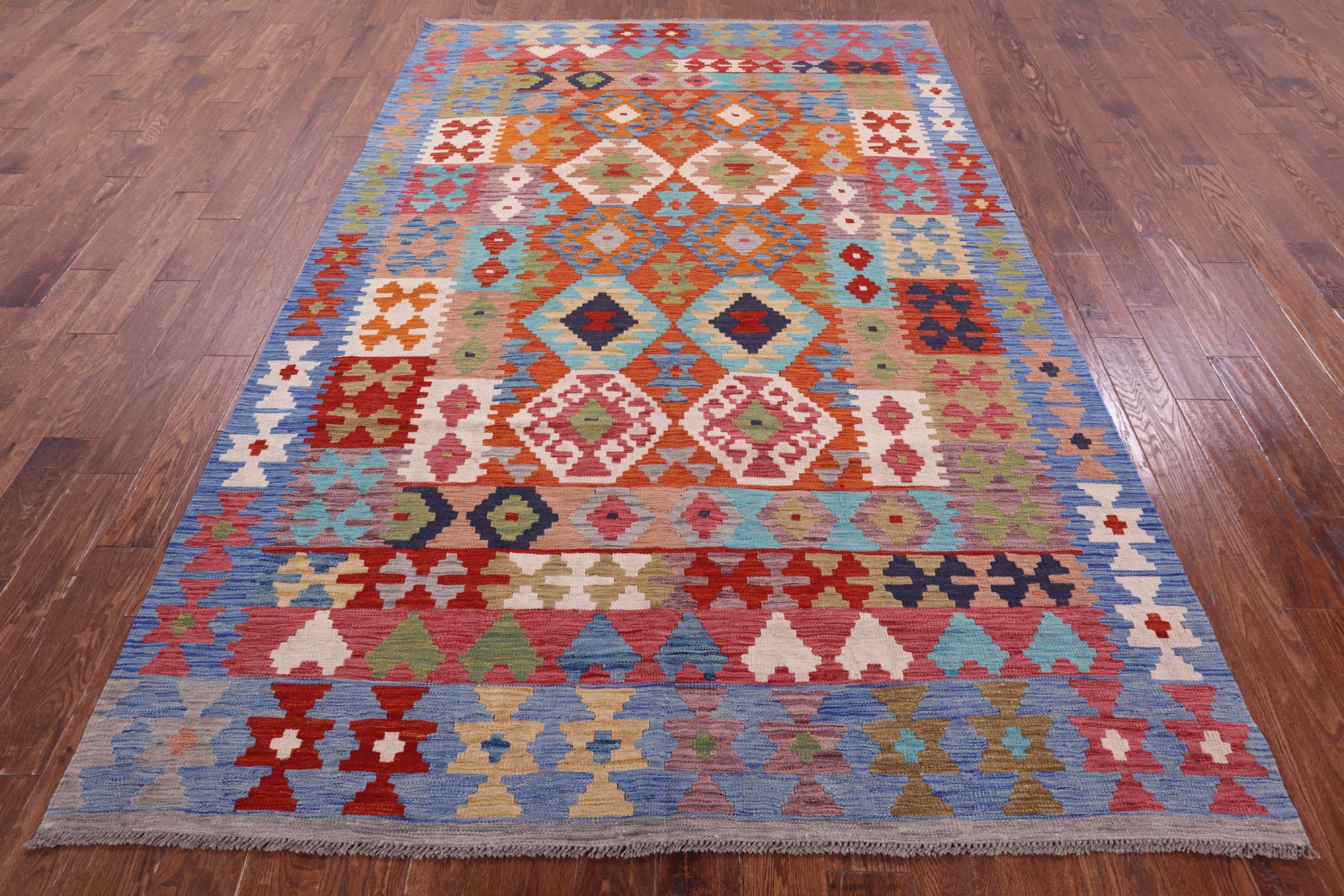Reversible Kilim Flat Weave Wool On Wool Rug - 6' 6" X 9' 8" - Golden Nile
