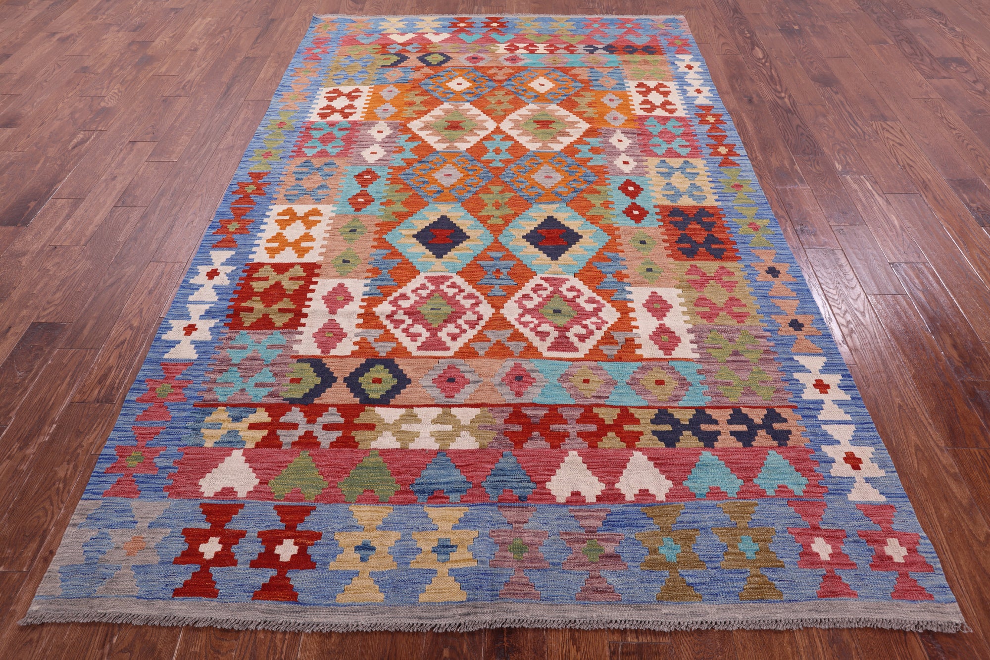 Reversible Kilim Flat Weave Wool On Wool Rug - 6' 6" X 9' 8" - Golden Nile