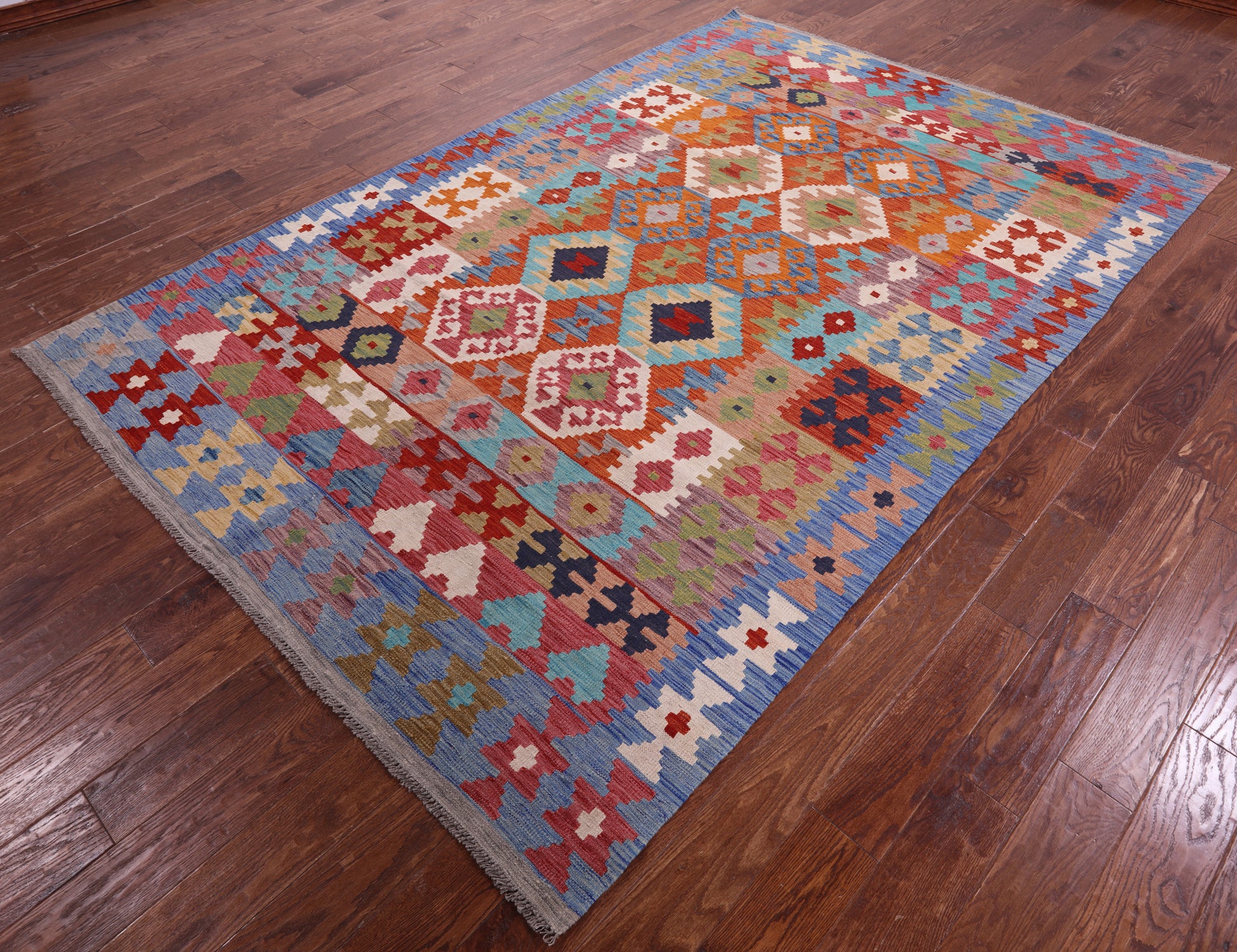 Reversible Kilim Flat Weave Wool On Wool Rug - 6' 6" X 9' 8" - Golden Nile
