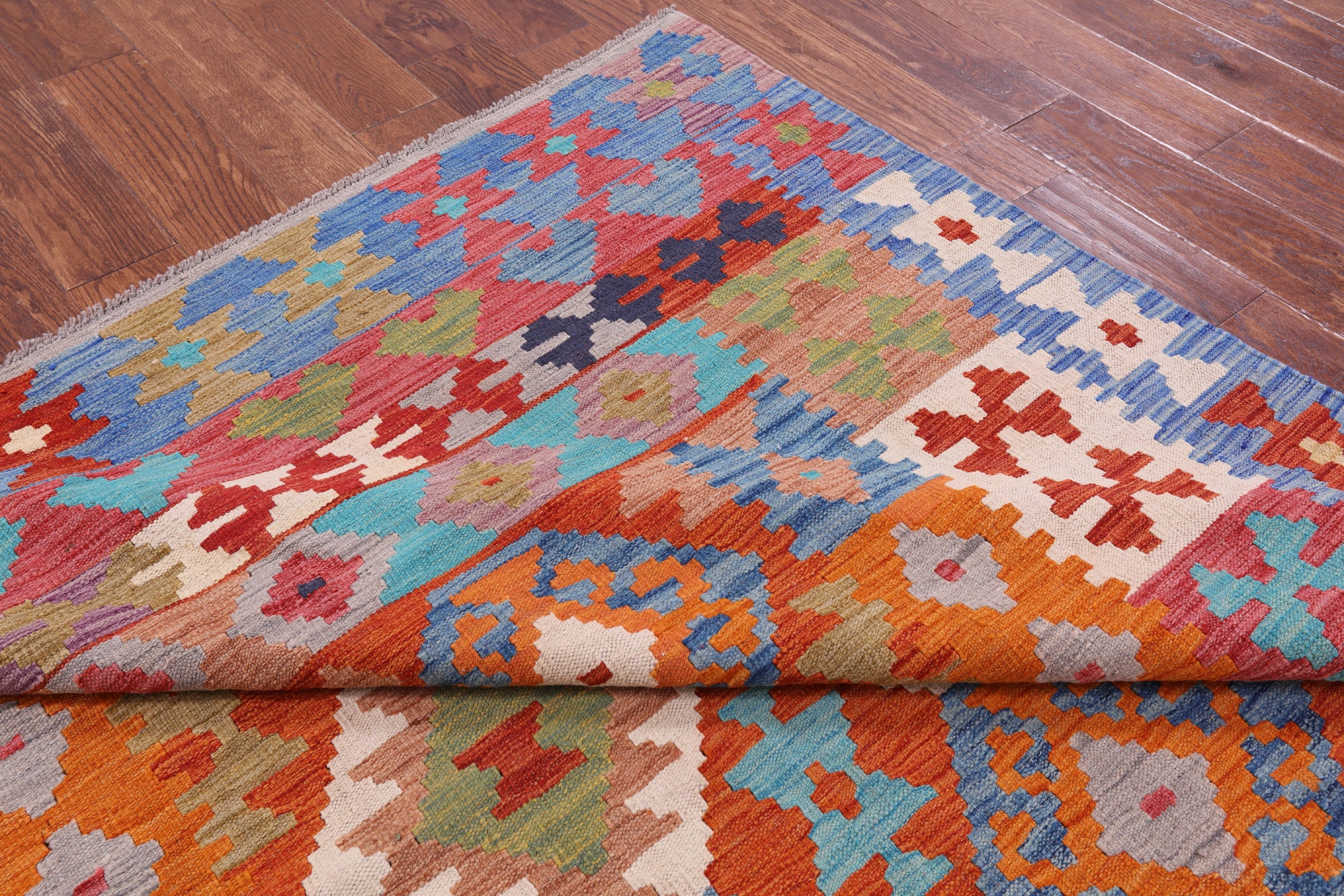 Reversible Kilim Flat Weave Wool On Wool Rug - 6' 6" X 9' 8" - Golden Nile