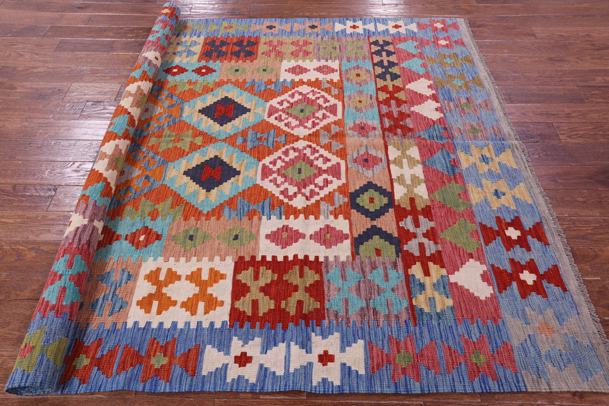 Reversible Kilim Flat Weave Wool On Wool Rug - 6' 6" X 9' 8" - Golden Nile