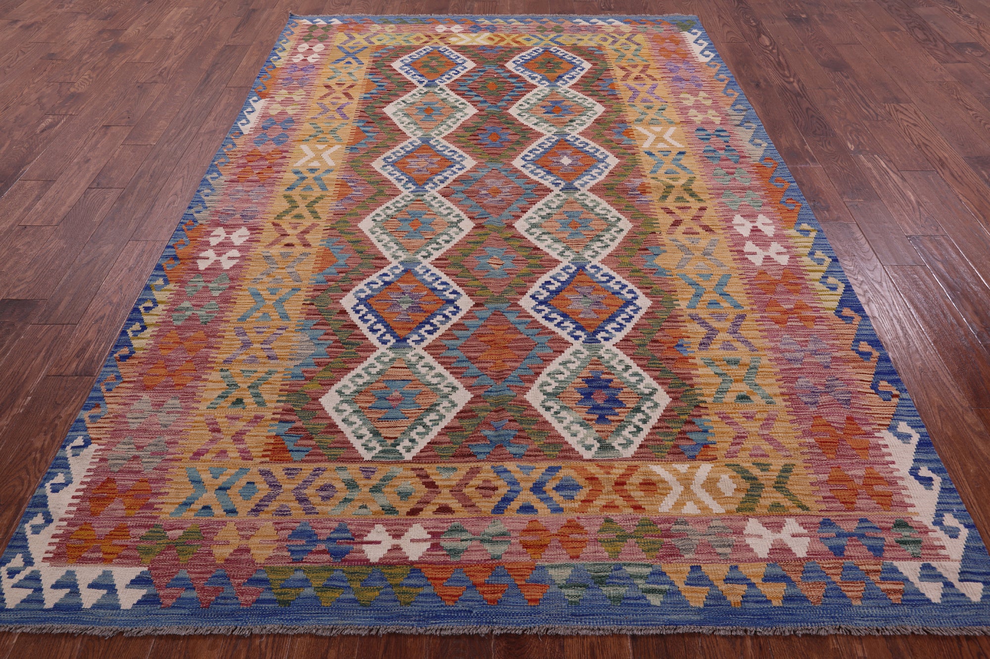 Reversible Kilim Flat Weave Wool On Wool Rug - 6' 8" X 9' 9" - Golden Nile