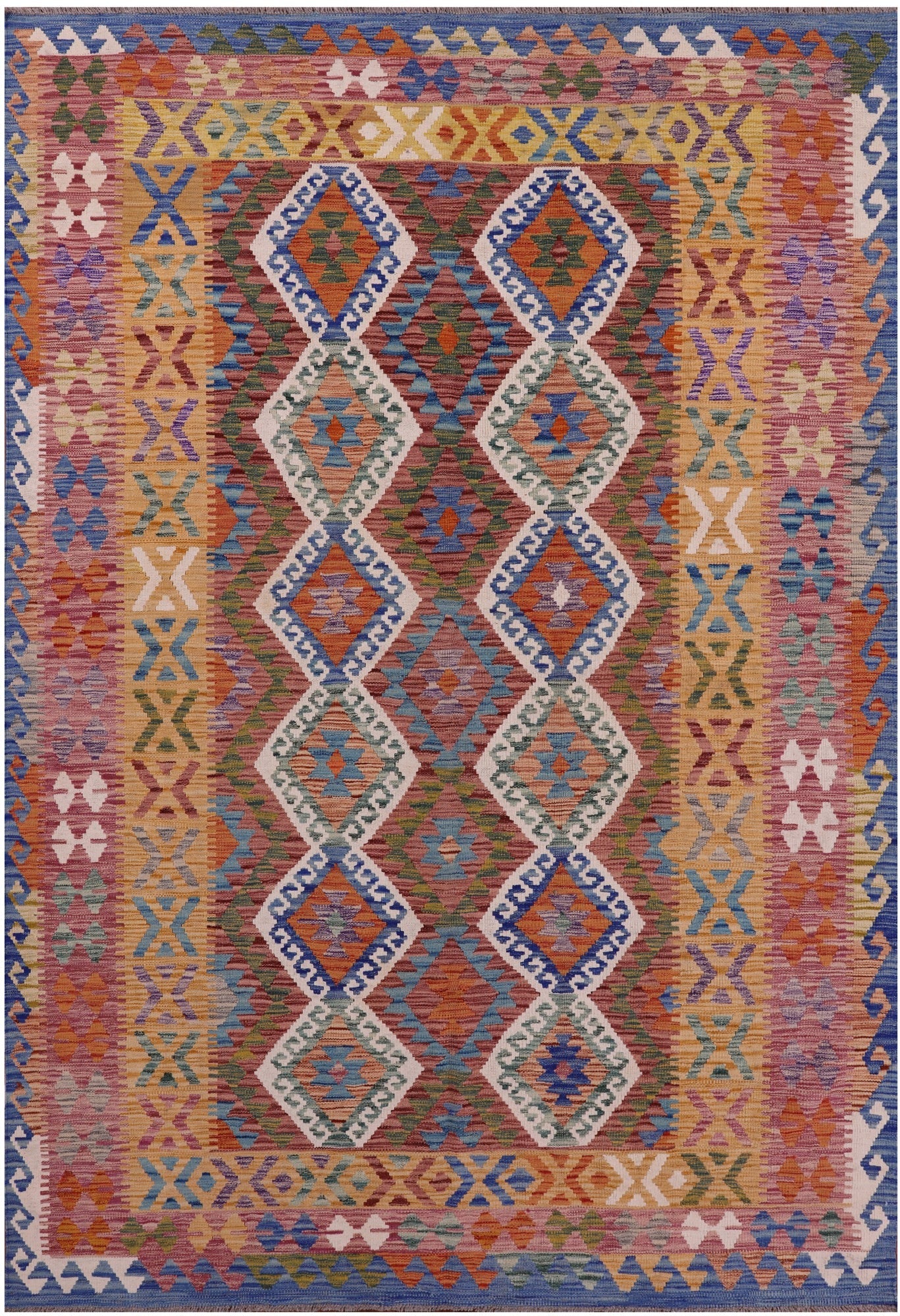 Reversible Kilim Flat Weave Wool On Wool Rug - 6' 8" X 9' 9" - Golden Nile