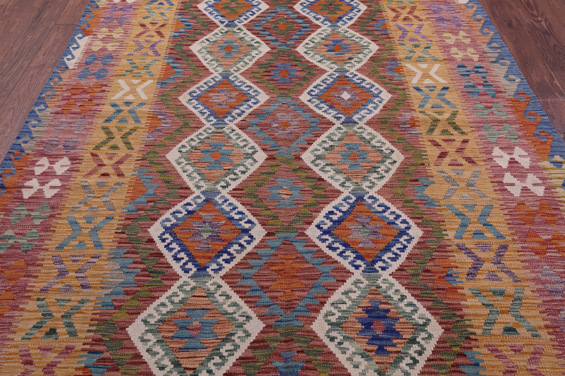 Reversible Kilim Flat Weave Wool On Wool Rug - 6' 8" X 9' 9" - Golden Nile