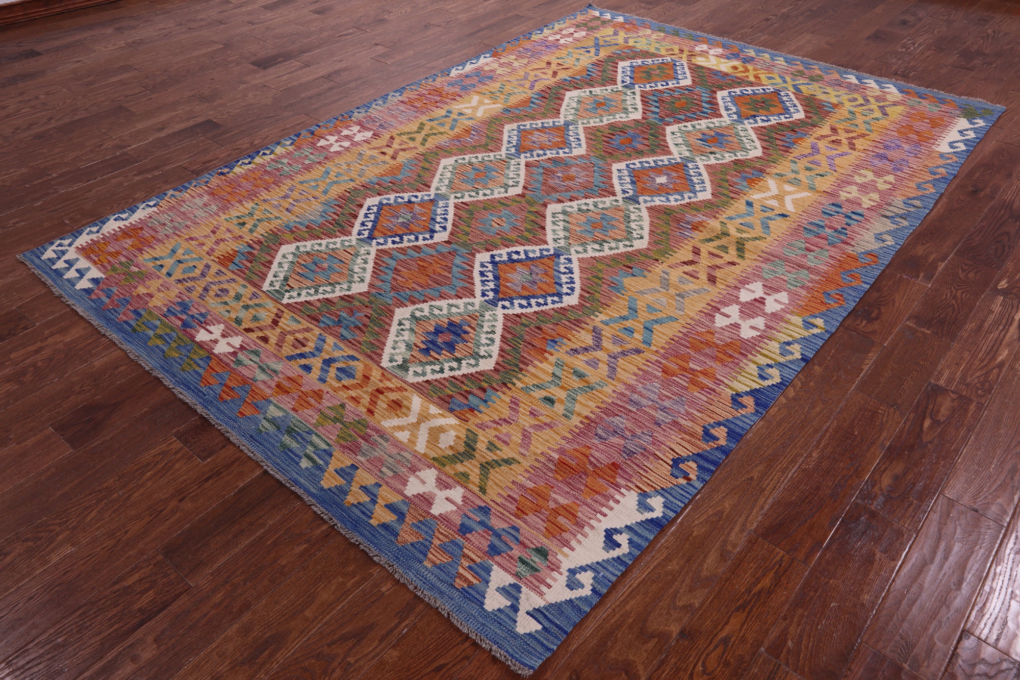Reversible Kilim Flat Weave Wool On Wool Rug - 6' 8" X 9' 9" - Golden Nile