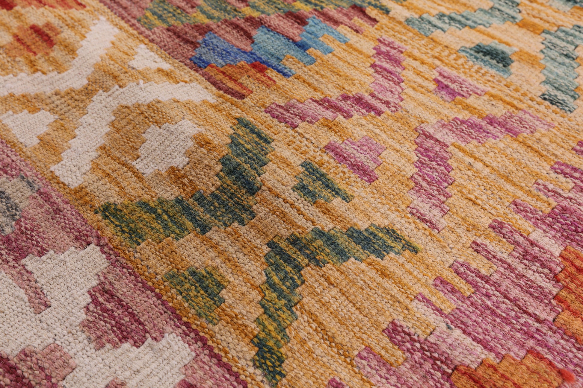 Reversible Kilim Flat Weave Wool On Wool Rug - 6' 8" X 9' 9" - Golden Nile