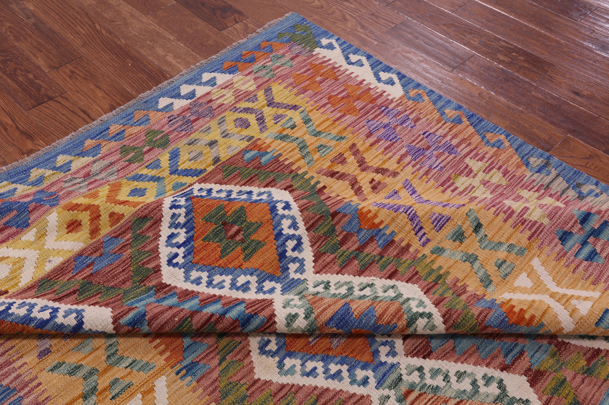 Reversible Kilim Flat Weave Wool On Wool Rug - 6' 8" X 9' 9" - Golden Nile