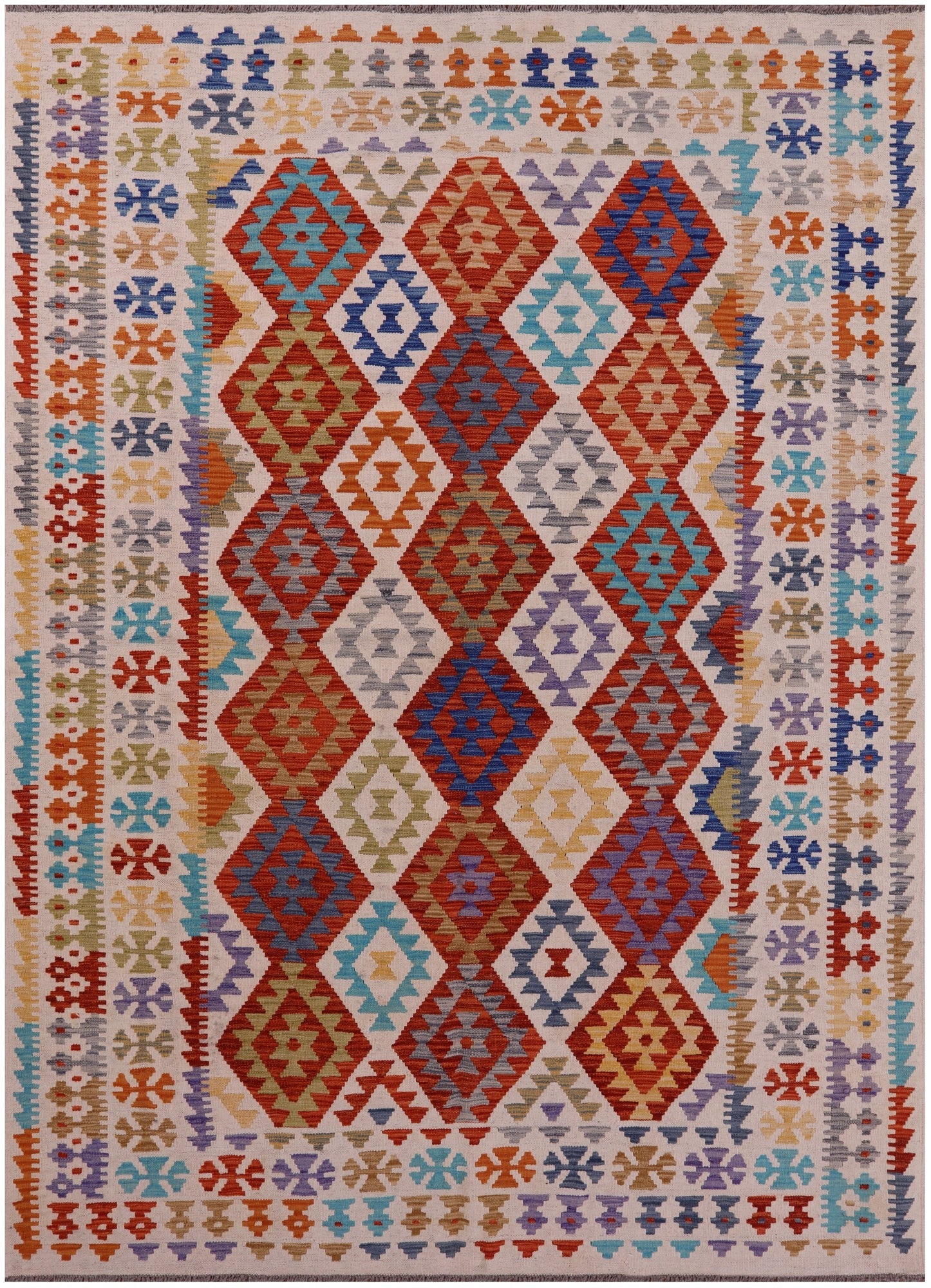 Reversible Kilim Flat Weave Wool On Wool Rug - 6' 10" X 9' 7" - Golden Nile