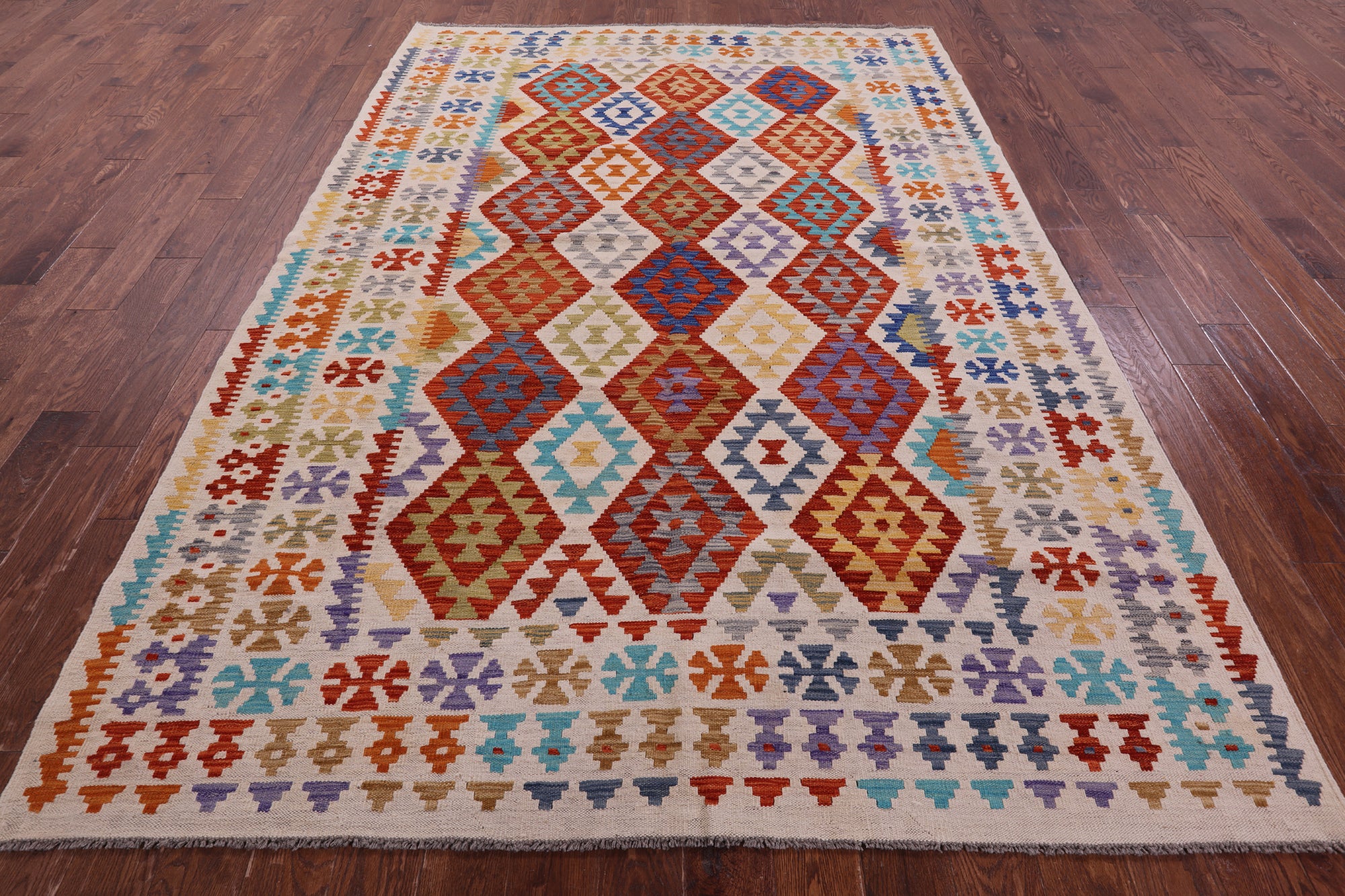 Reversible Kilim Flat Weave Wool On Wool Rug - 6' 10" X 9' 7" - Golden Nile