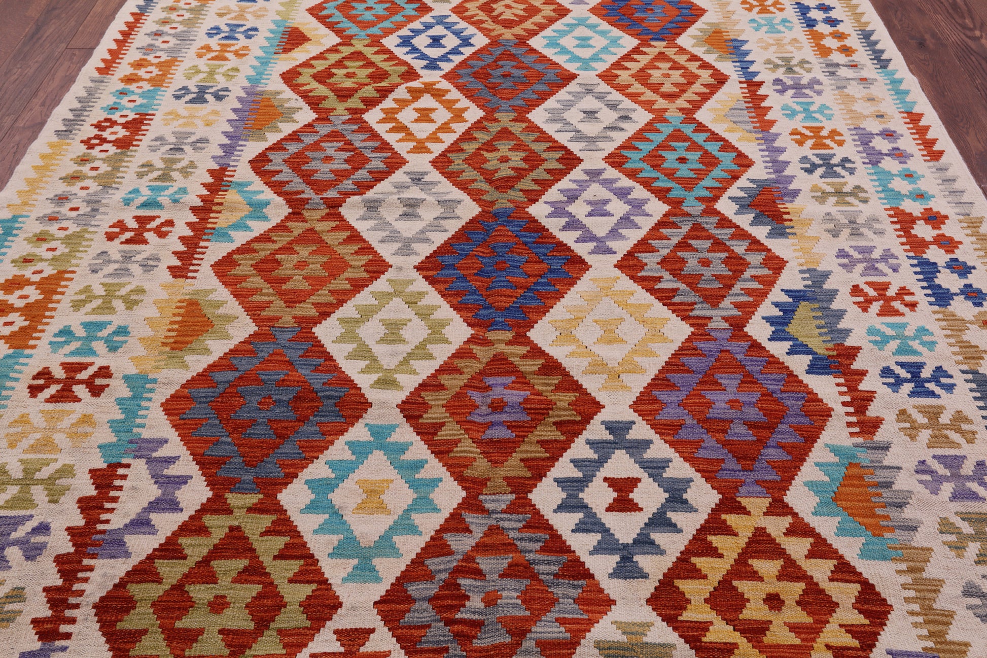 Reversible Kilim Flat Weave Wool On Wool Rug - 6' 10" X 9' 7" - Golden Nile