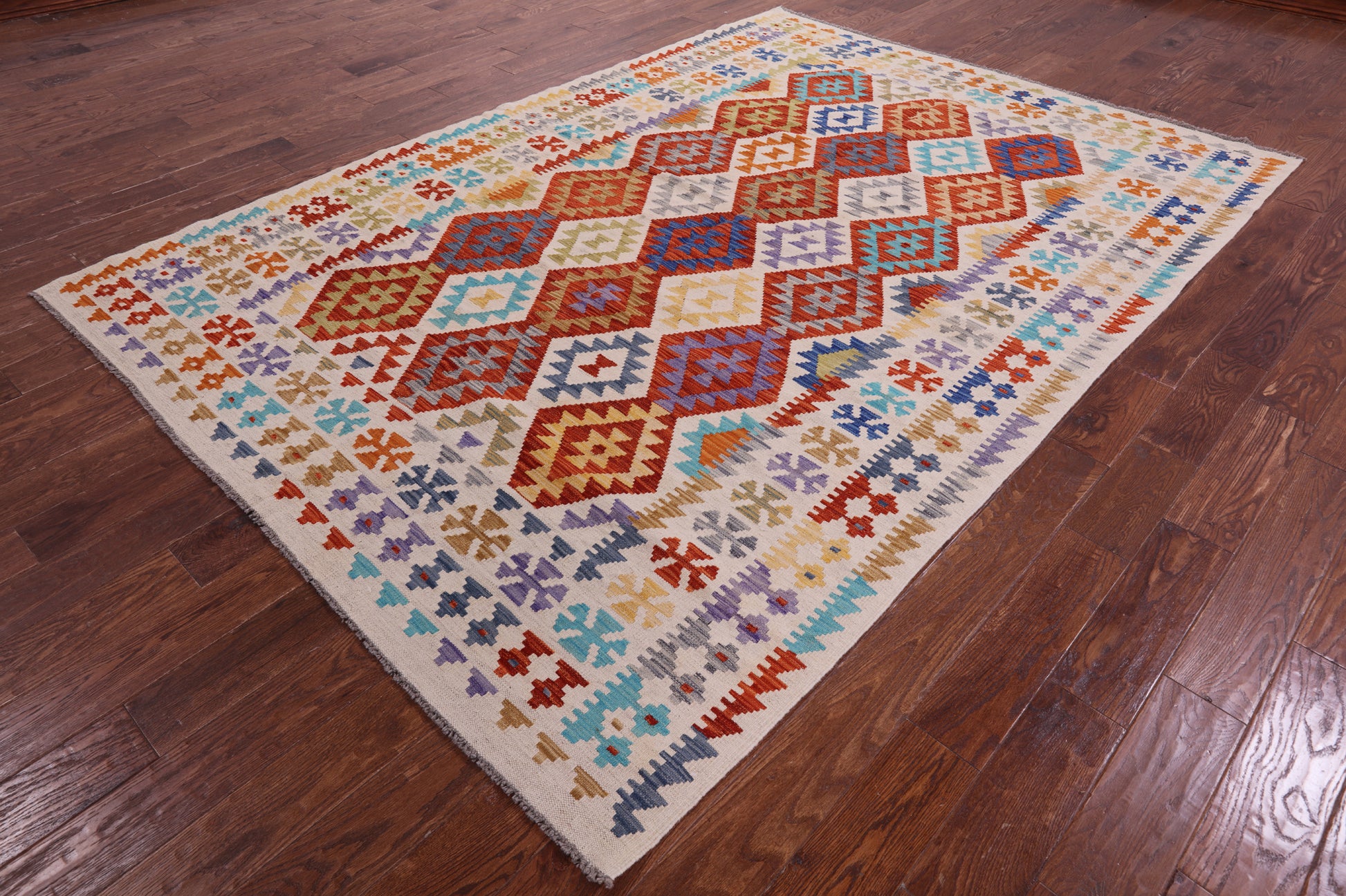 Reversible Kilim Flat Weave Wool On Wool Rug - 6' 10" X 9' 7" - Golden Nile