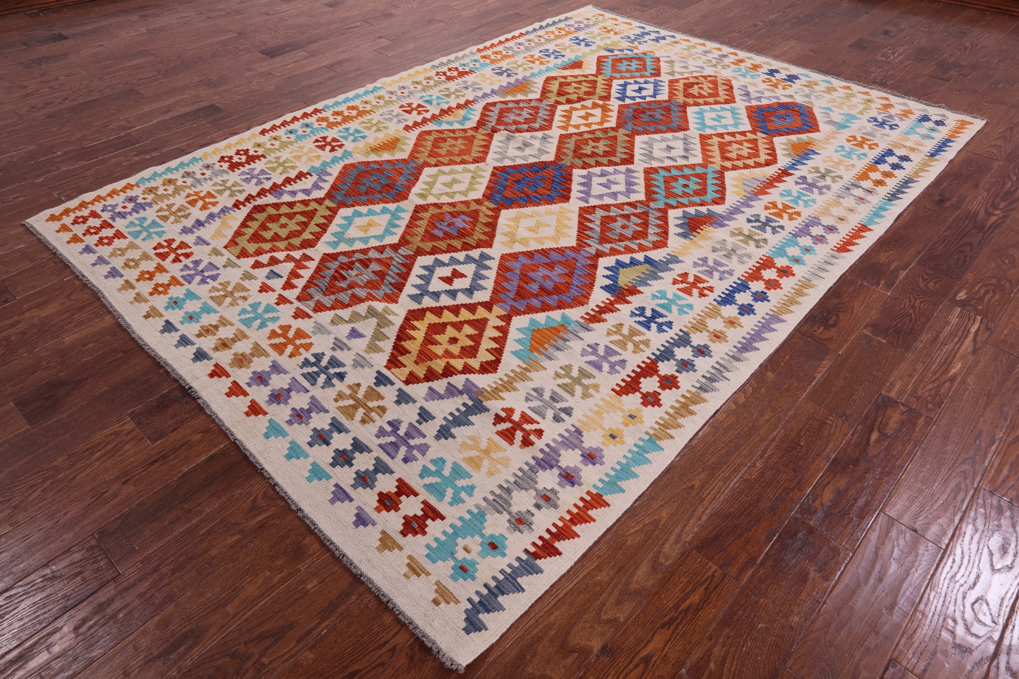 Reversible Kilim Flat Weave Wool On Wool Rug - 6' 10" X 9' 7" - Golden Nile