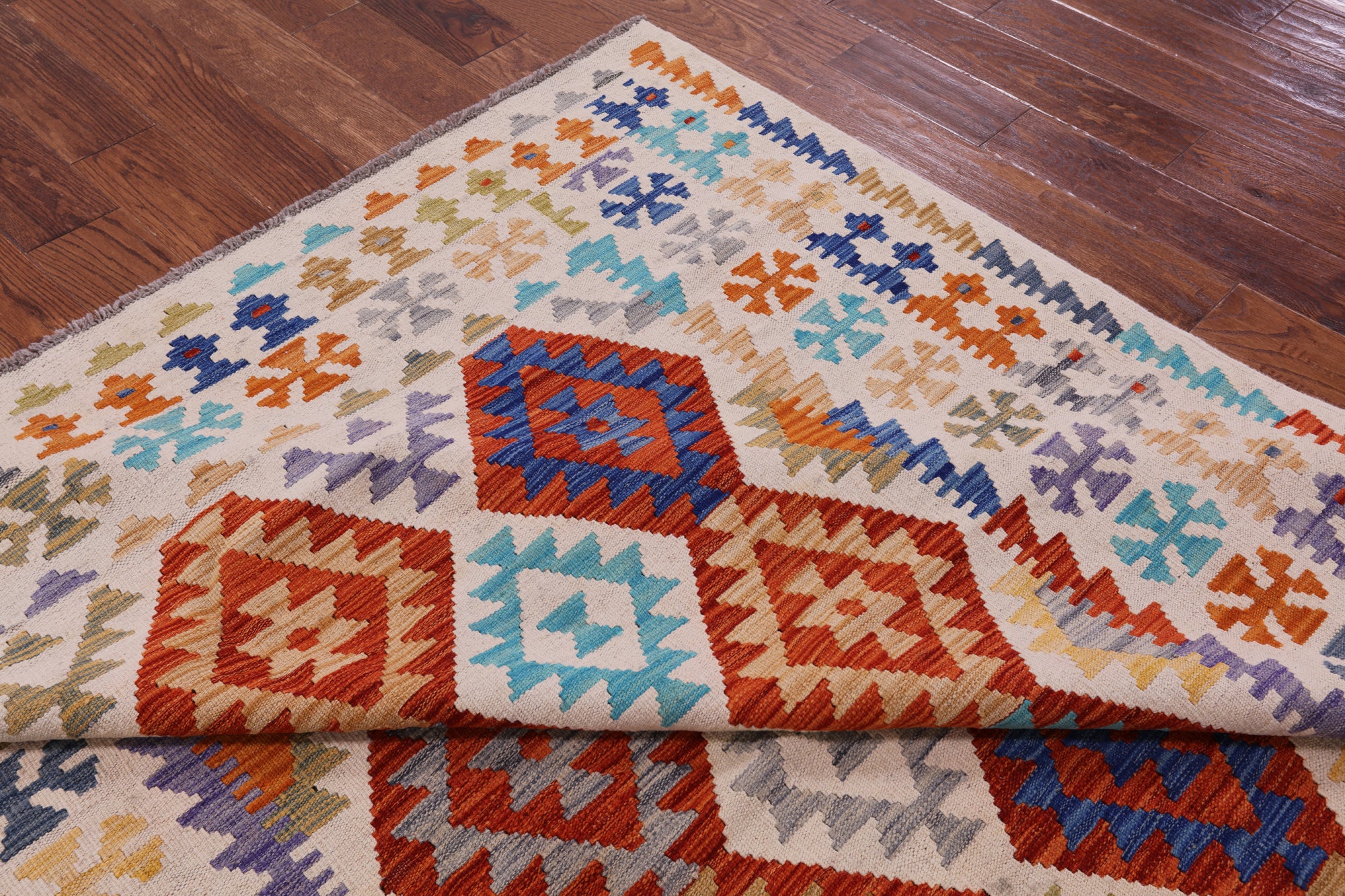 Reversible Kilim Flat Weave Wool On Wool Rug - 6' 10" X 9' 7" - Golden Nile
