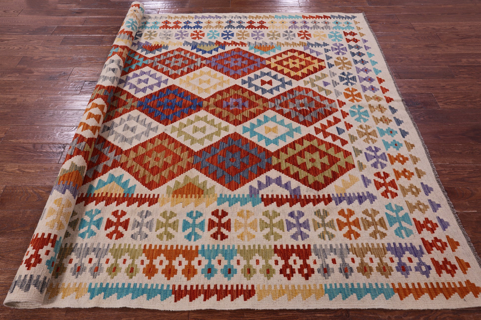 Reversible Kilim Flat Weave Wool On Wool Rug - 6' 10" X 9' 7" - Golden Nile