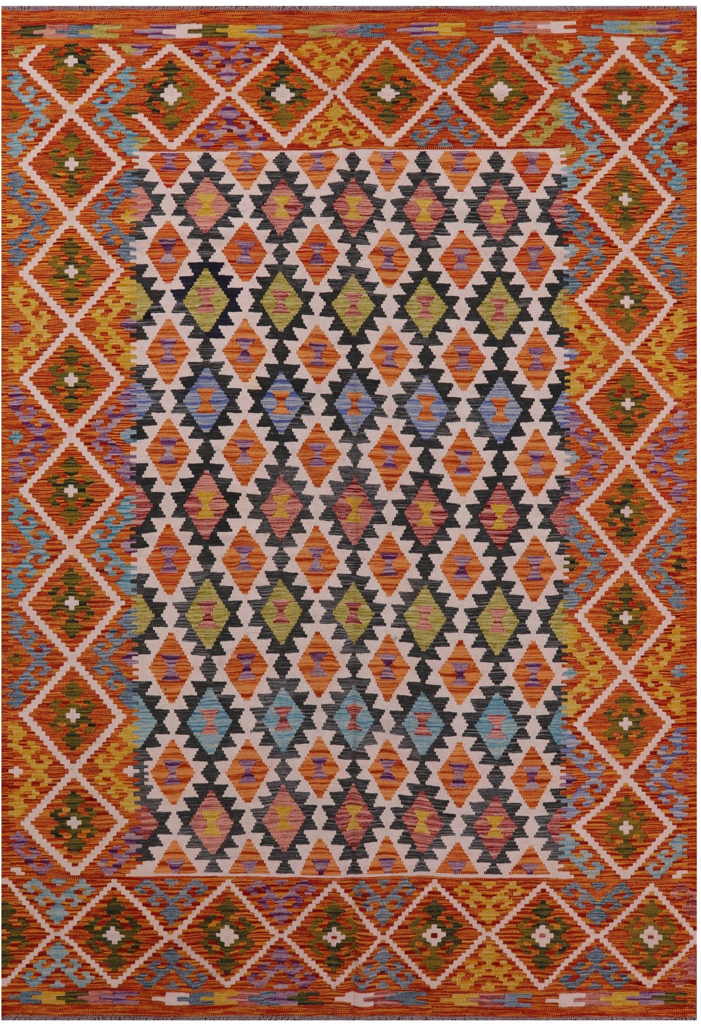 Reversible Kilim Flat Weave Wool On Wool Rug - 6' 8" X 9' 11" - Golden Nile