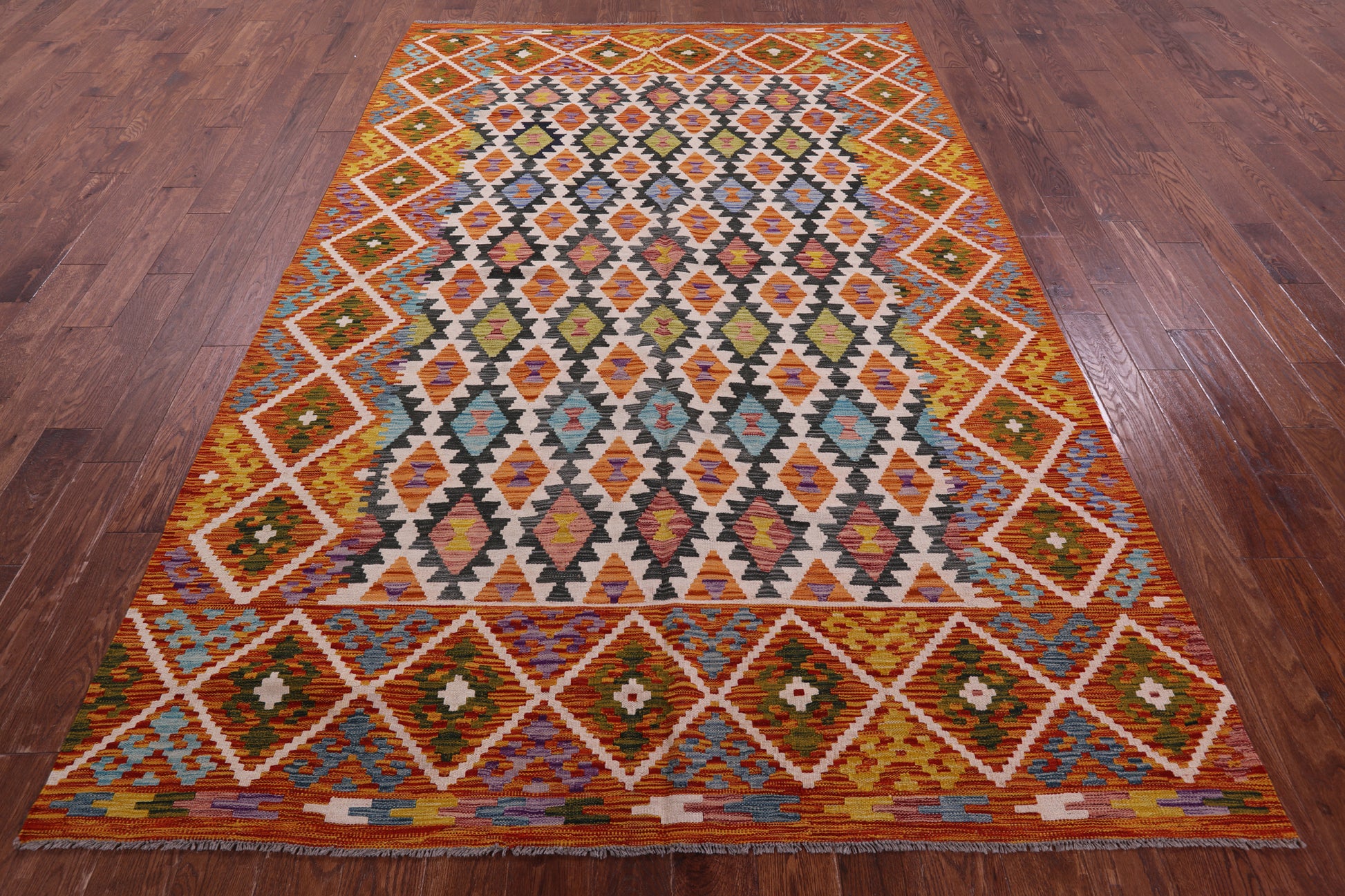 Reversible Kilim Flat Weave Wool On Wool Rug - 6' 8" X 9' 11" - Golden Nile