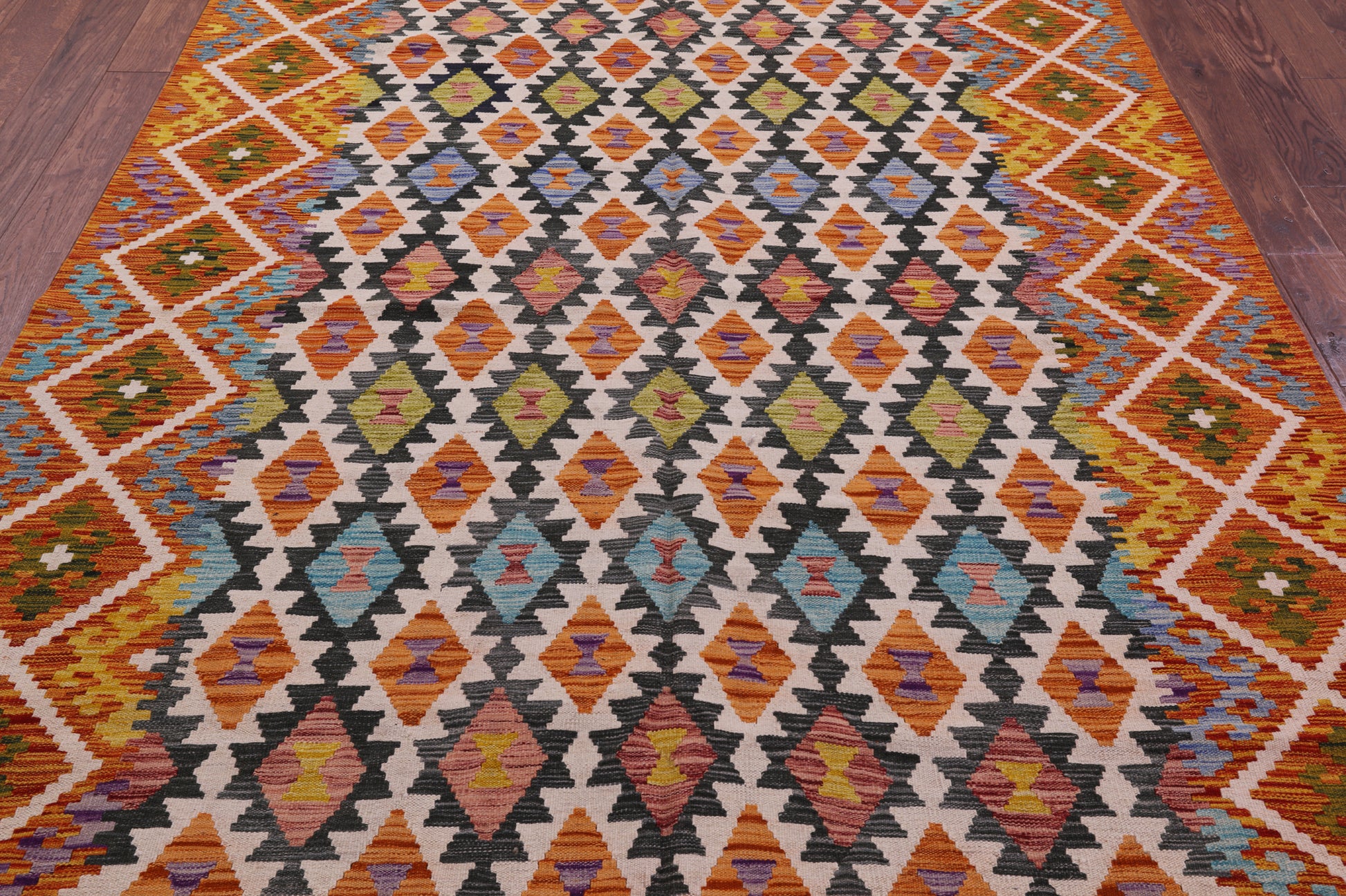 Reversible Kilim Flat Weave Wool On Wool Rug - 6' 8" X 9' 11" - Golden Nile