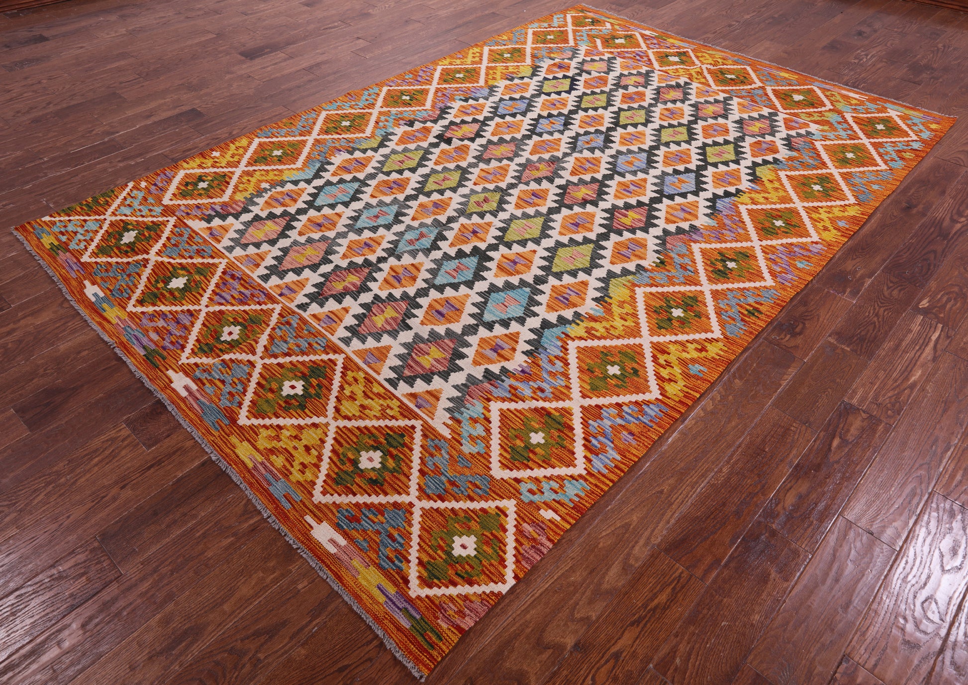 Reversible Kilim Flat Weave Wool On Wool Rug - 6' 8" X 9' 11" - Golden Nile
