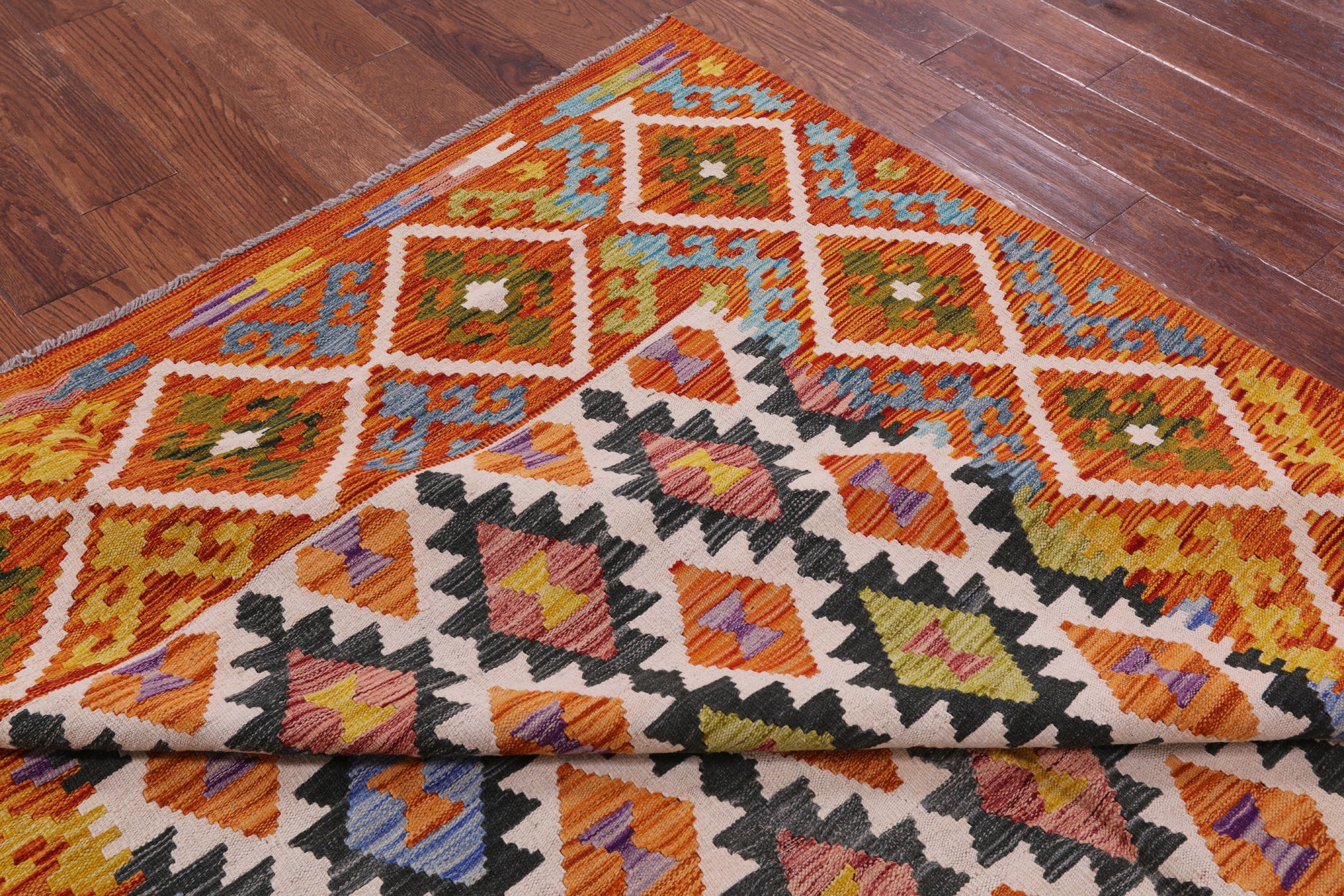 Reversible Kilim Flat Weave Wool On Wool Rug - 6' 8" X 9' 11" - Golden Nile
