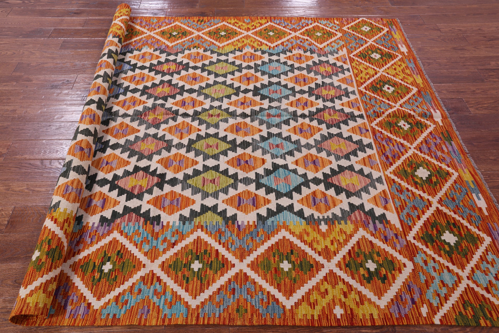 Reversible Kilim Flat Weave Wool On Wool Rug - 6' 8" X 9' 11" - Golden Nile