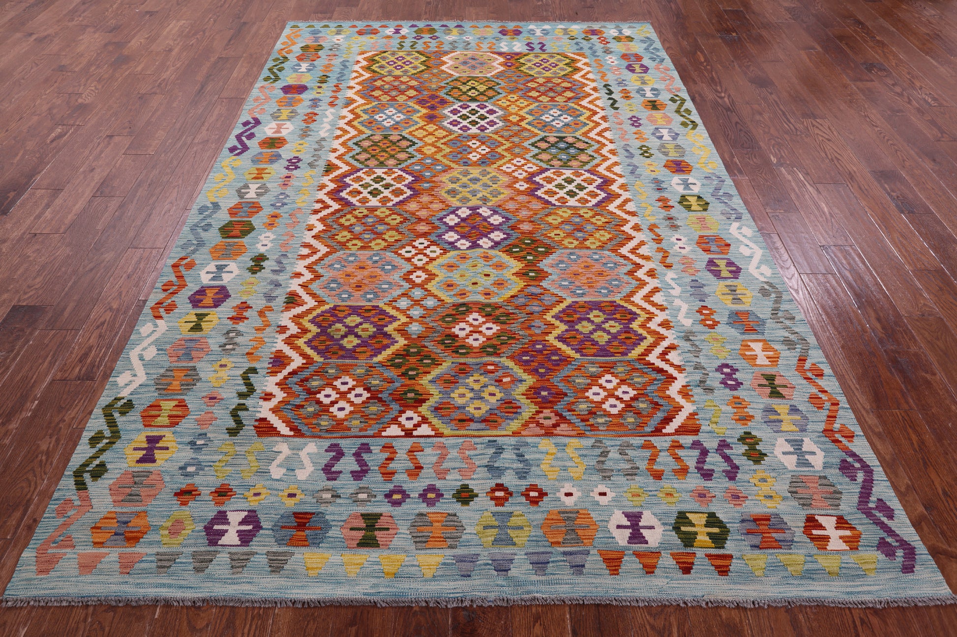 Reversible Kilim Flat Weave Wool On Wool Rug - 6' 9" X 9' 11" - Golden Nile