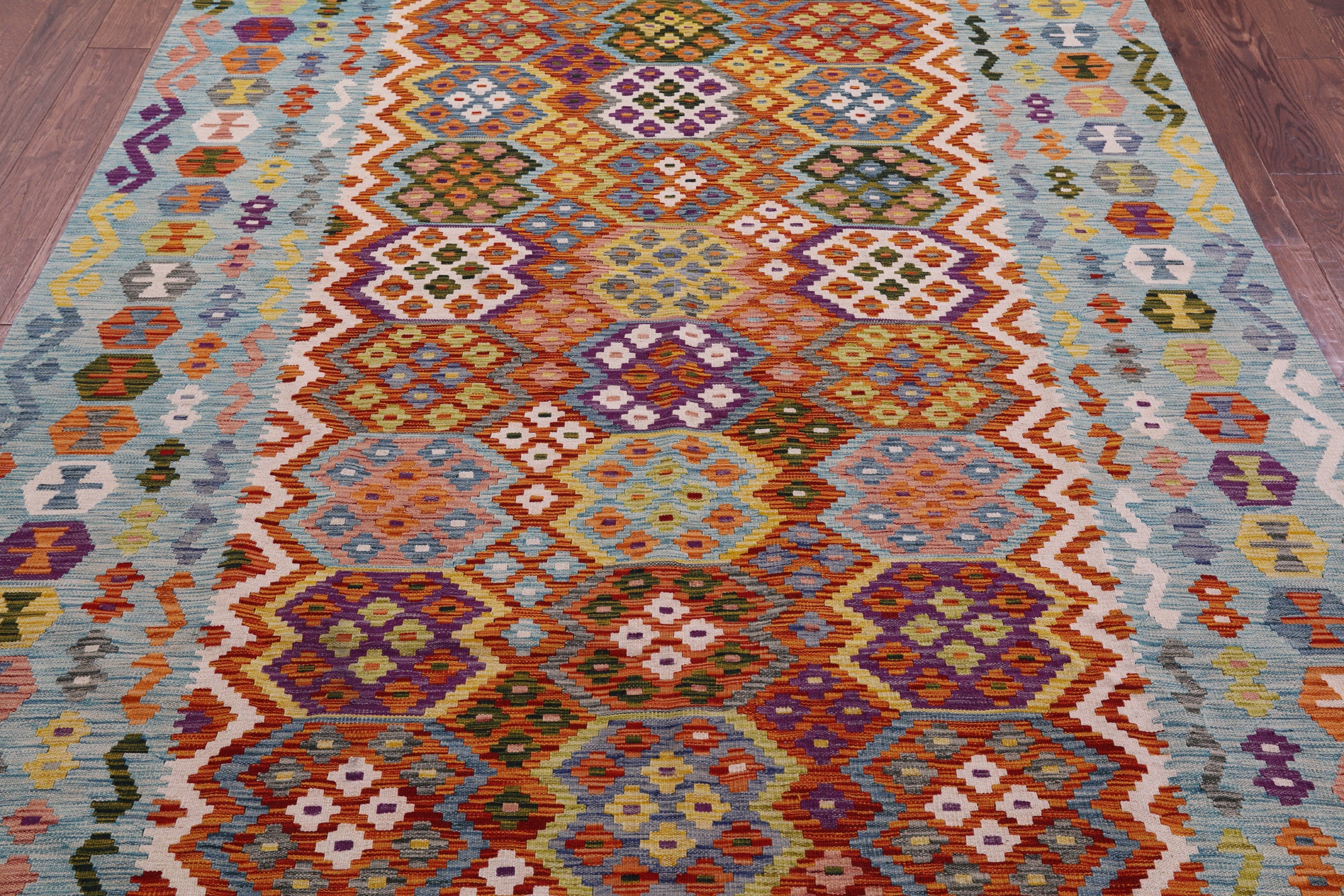 Reversible Kilim Flat Weave Wool On Wool Rug - 6' 9" X 9' 11" - Golden Nile