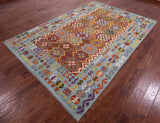 Reversible Kilim Flat Weave Wool On Wool Rug - 6' 9" X 9' 11" - Golden Nile