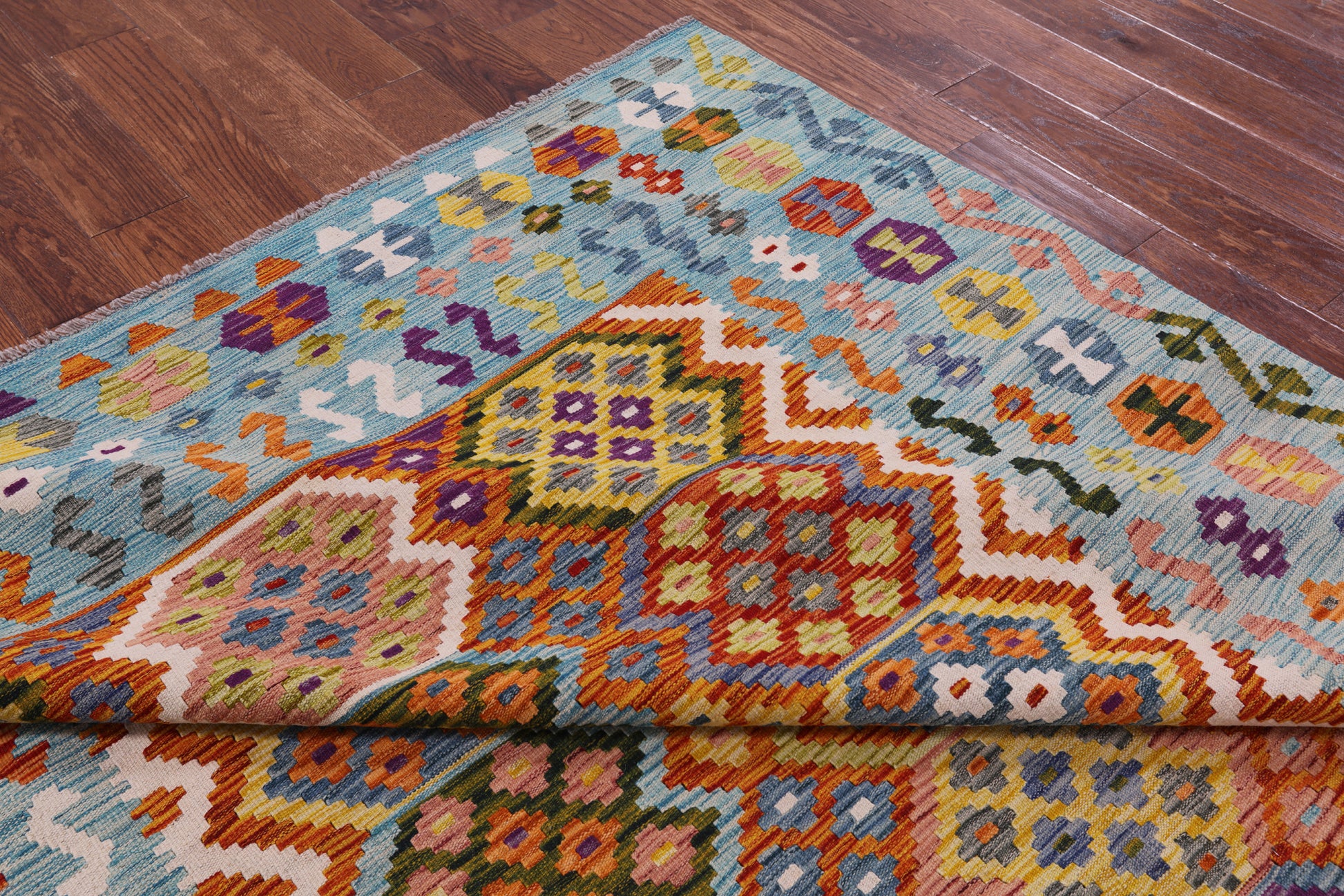 Reversible Kilim Flat Weave Wool On Wool Rug - 6' 9" X 9' 11" - Golden Nile