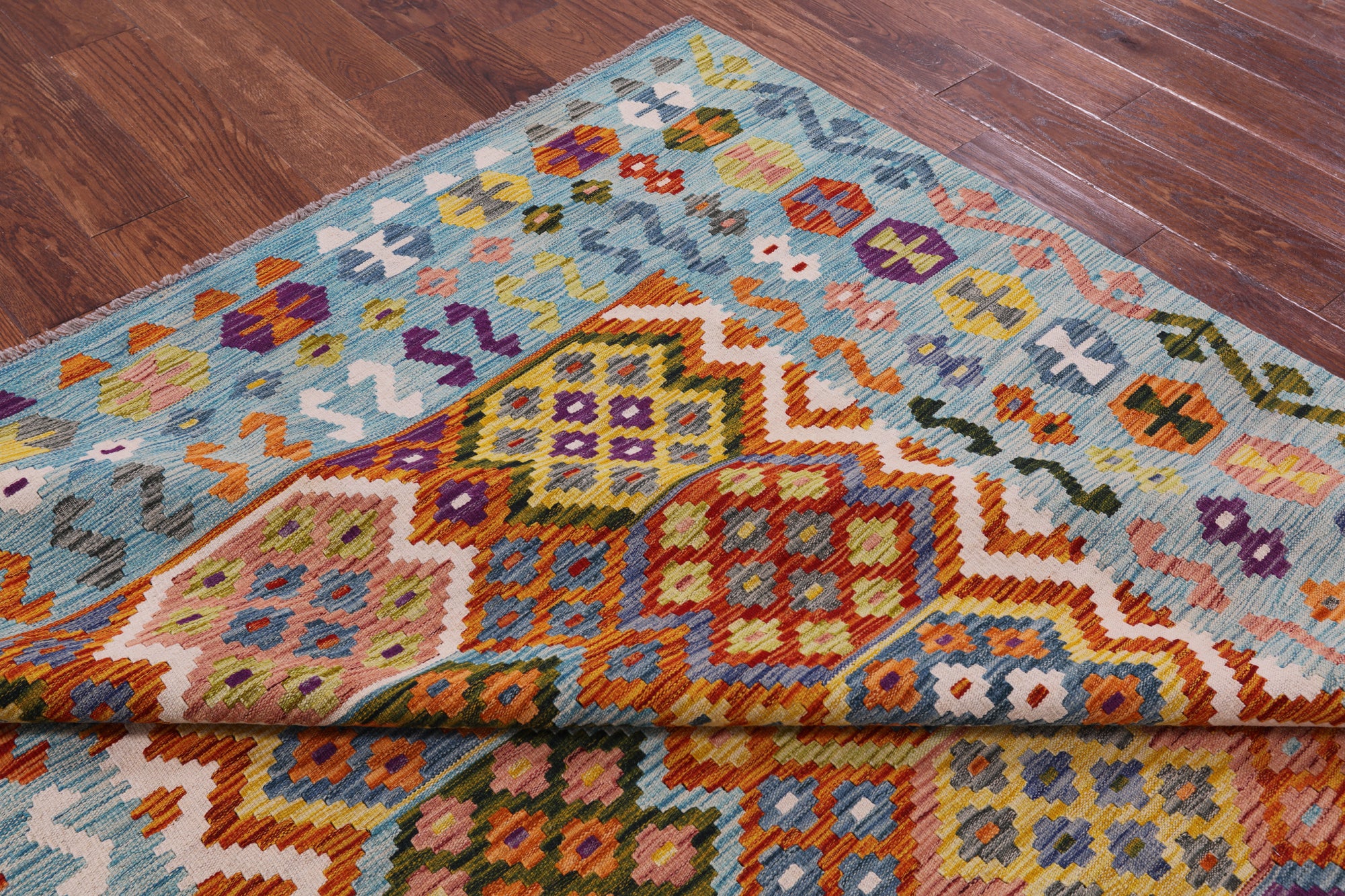 Reversible Kilim Flat Weave Wool On Wool Rug - 6' 9" X 9' 11" - Golden Nile