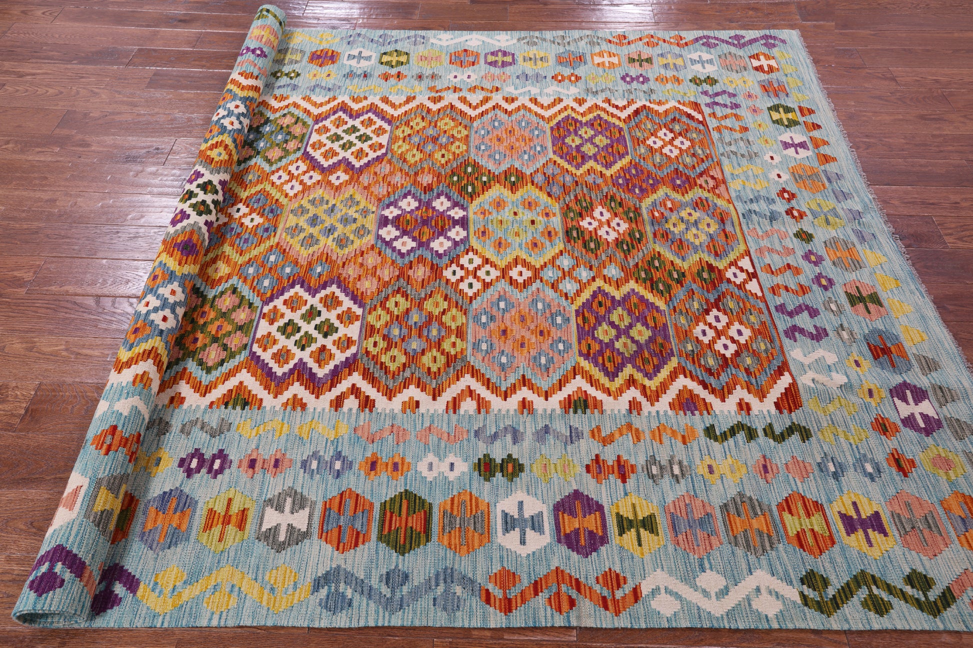 Reversible Kilim Flat Weave Wool On Wool Rug - 6' 9" X 9' 11" - Golden Nile