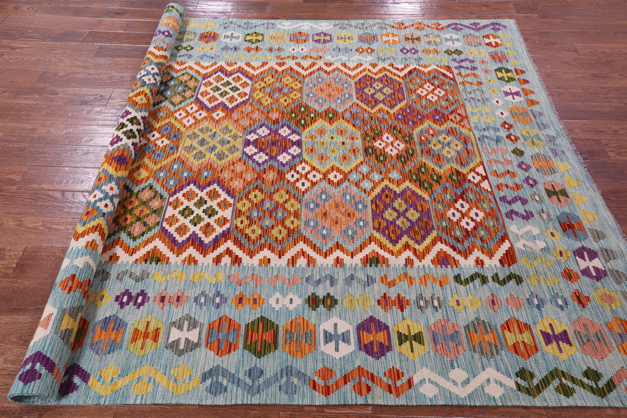 Reversible Kilim Flat Weave Wool On Wool Rug - 6' 9" X 9' 11" - Golden Nile