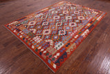 Reversible Kilim Flat Weave Wool On Wool Rug - 6' 8" X 9' 6" - Golden Nile