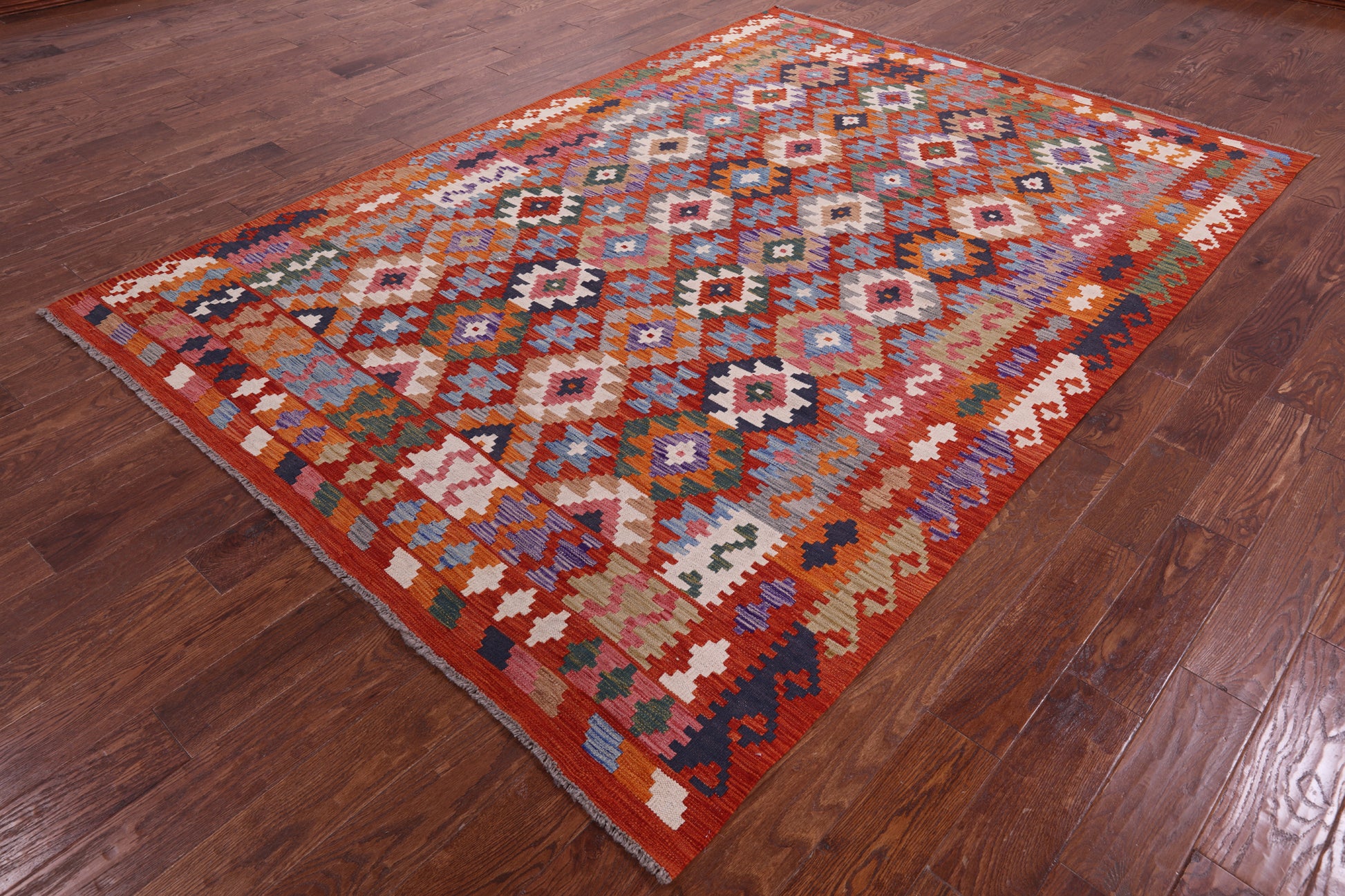 Reversible Kilim Flat Weave Wool On Wool Rug - 6' 8" X 9' 6" - Golden Nile