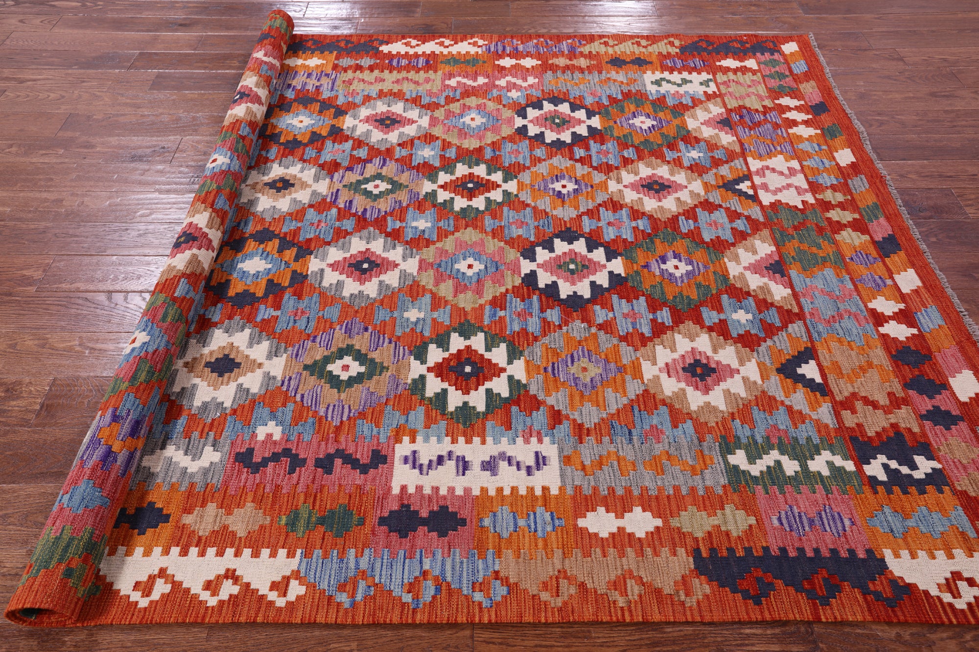 Reversible Kilim Flat Weave Wool On Wool Rug - 6' 8" X 9' 6" - Golden Nile