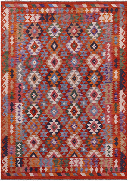 Reversible Kilim Flat Weave Wool On Wool Rug - 6' 8" X 9' 6" - Golden Nile