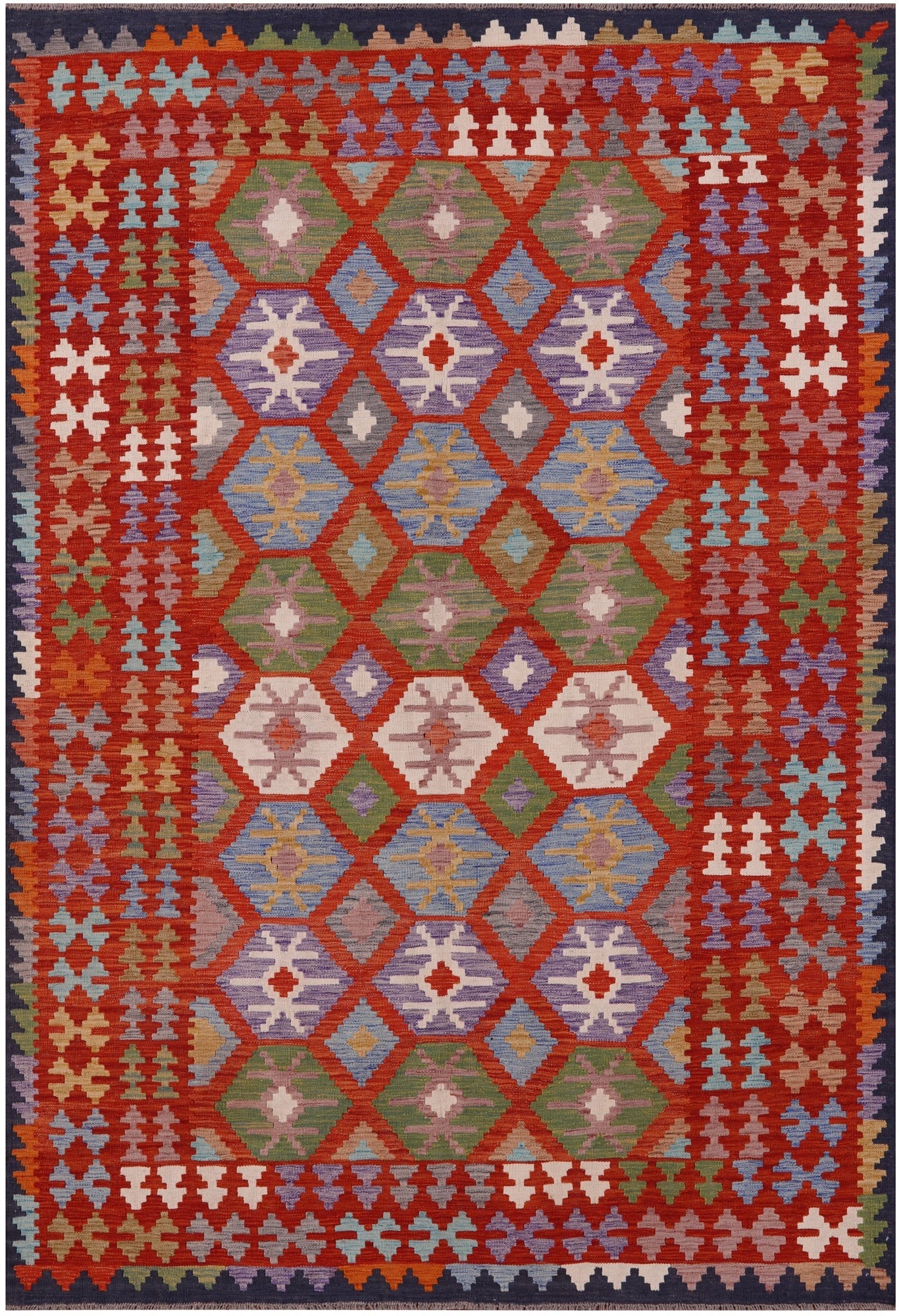 Reversible Kilim Flat Weave Wool On Wool Rug - 6' 8" X 9' 7" - Golden Nile