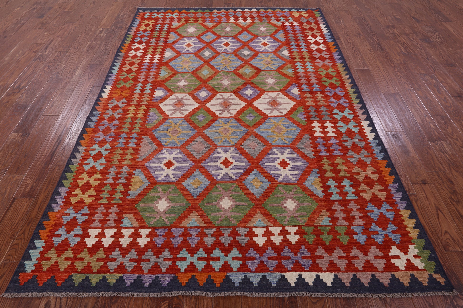 Reversible Kilim Flat Weave Wool On Wool Rug - 6' 8" X 9' 7" - Golden Nile