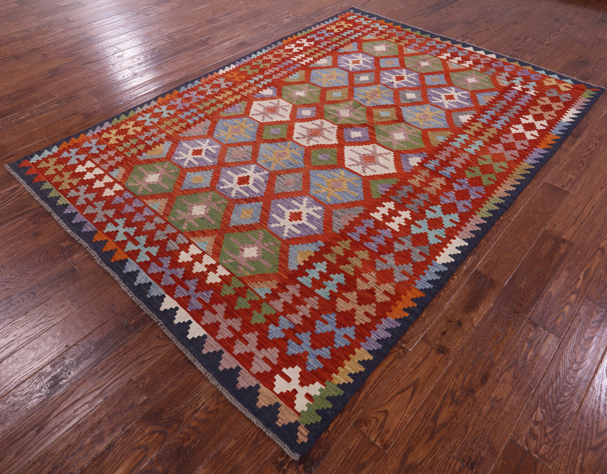 Reversible Kilim Flat Weave Wool On Wool Rug - 6' 8" X 9' 7" - Golden Nile