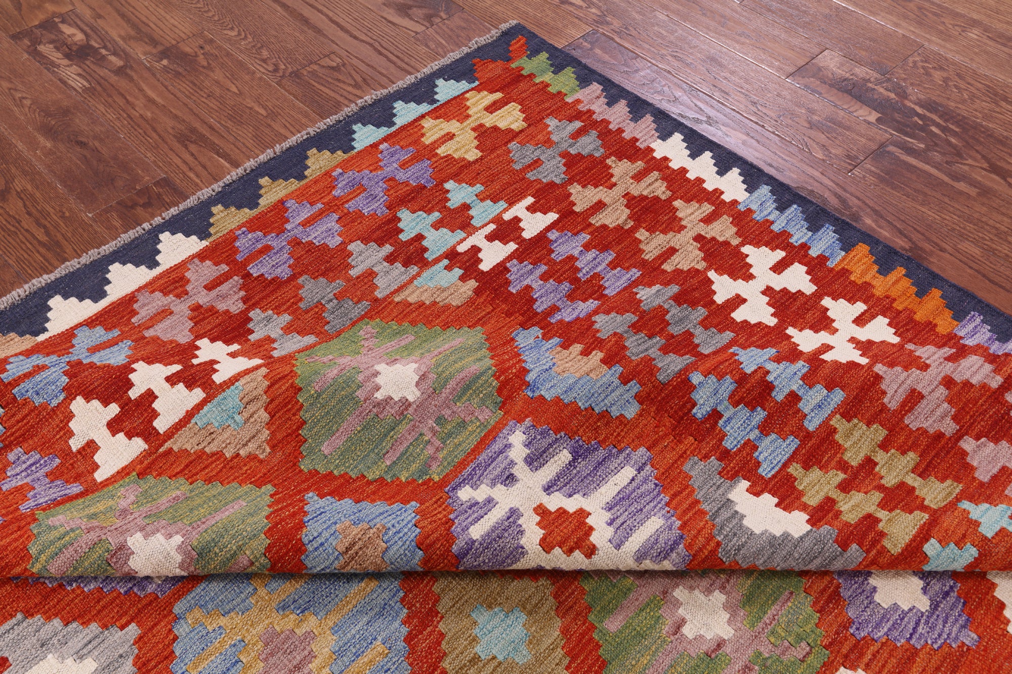 Reversible Kilim Flat Weave Wool On Wool Rug - 6' 8" X 9' 7" - Golden Nile