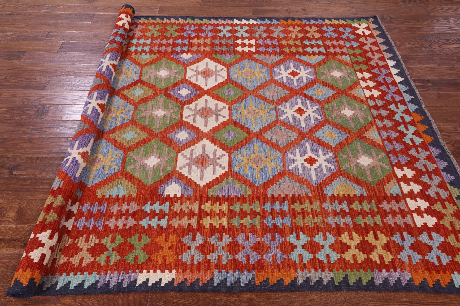 Reversible Kilim Flat Weave Wool On Wool Rug - 6' 8" X 9' 7" - Golden Nile