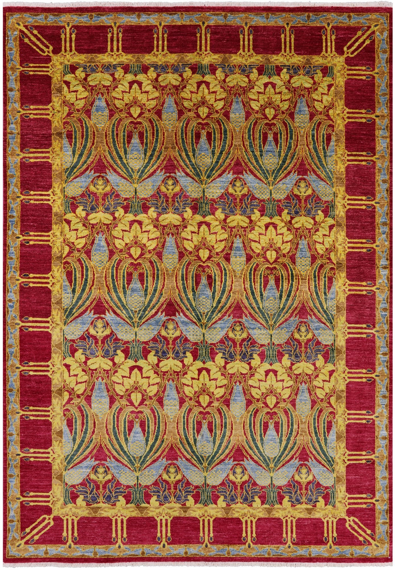 Pink William Morris Hand Knotted Wool Area Rug - 6' 4" X 8' 10" - Golden Nile