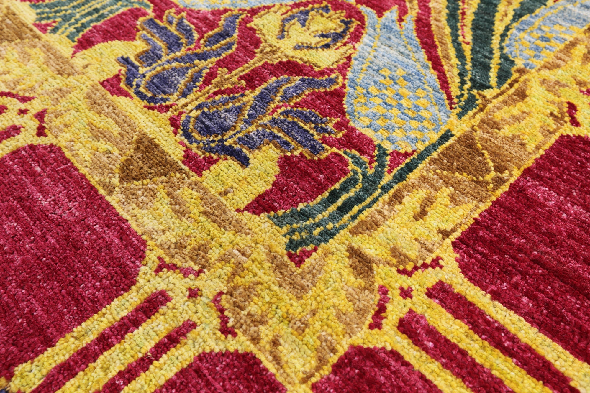 Pink William Morris Hand Knotted Wool Area Rug - 6' 4" X 8' 10" - Golden Nile