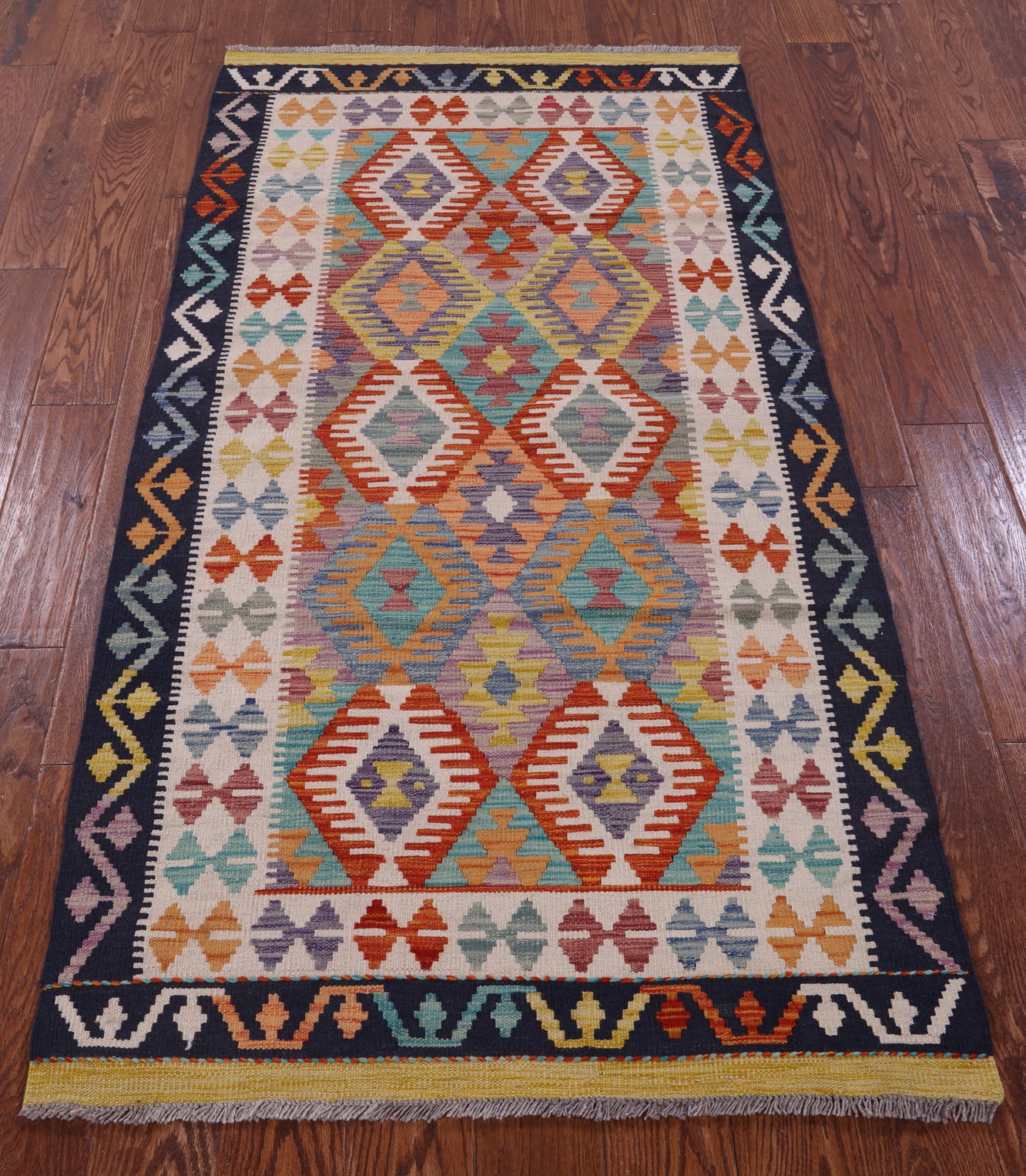 Reversible Kilim Flat Weave Wool On Wool Rug - 3' 4" X 6' 4" - Golden Nile