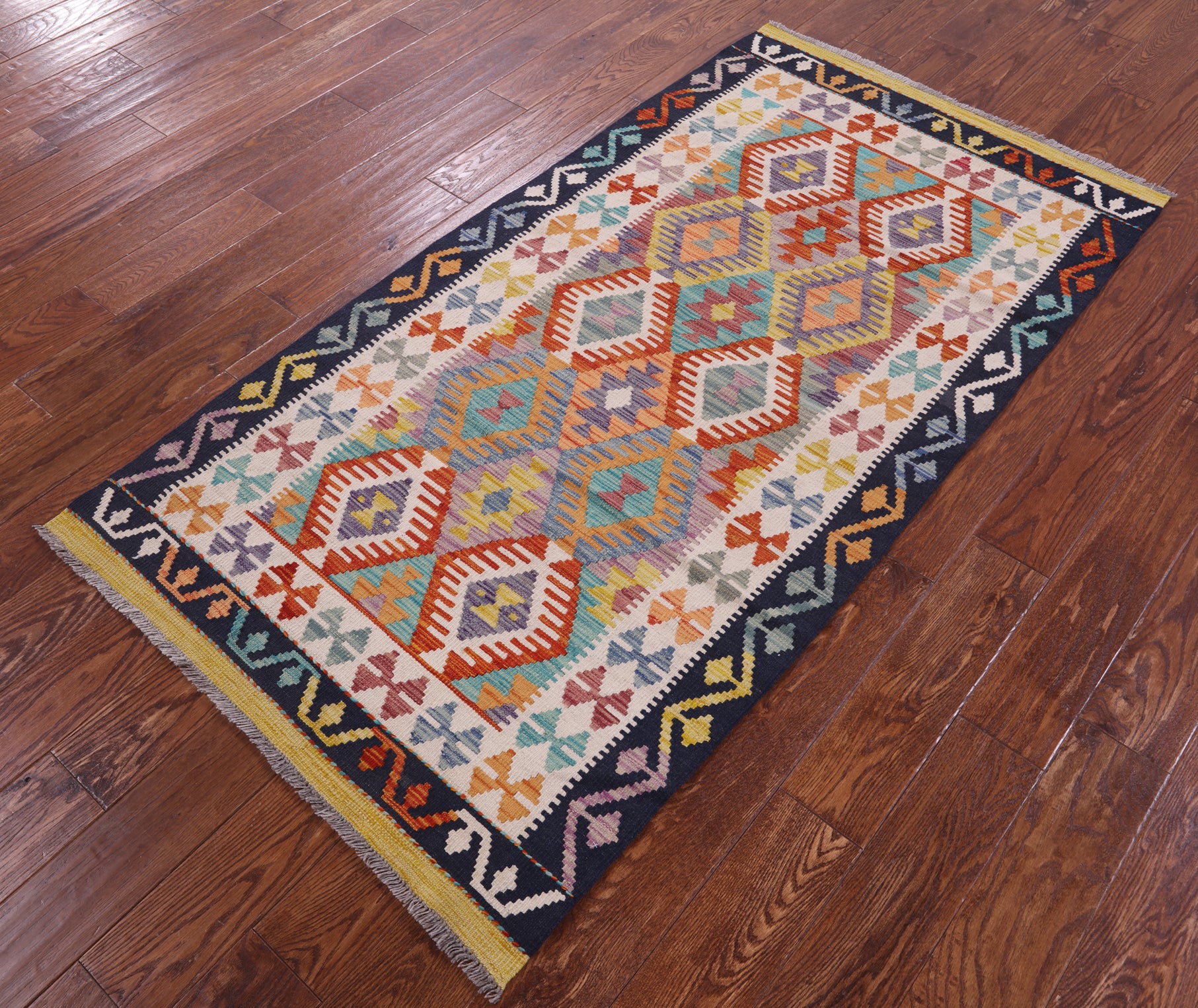 Reversible Kilim Flat Weave Wool On Wool Rug - 3' 4" X 6' 4" - Golden Nile
