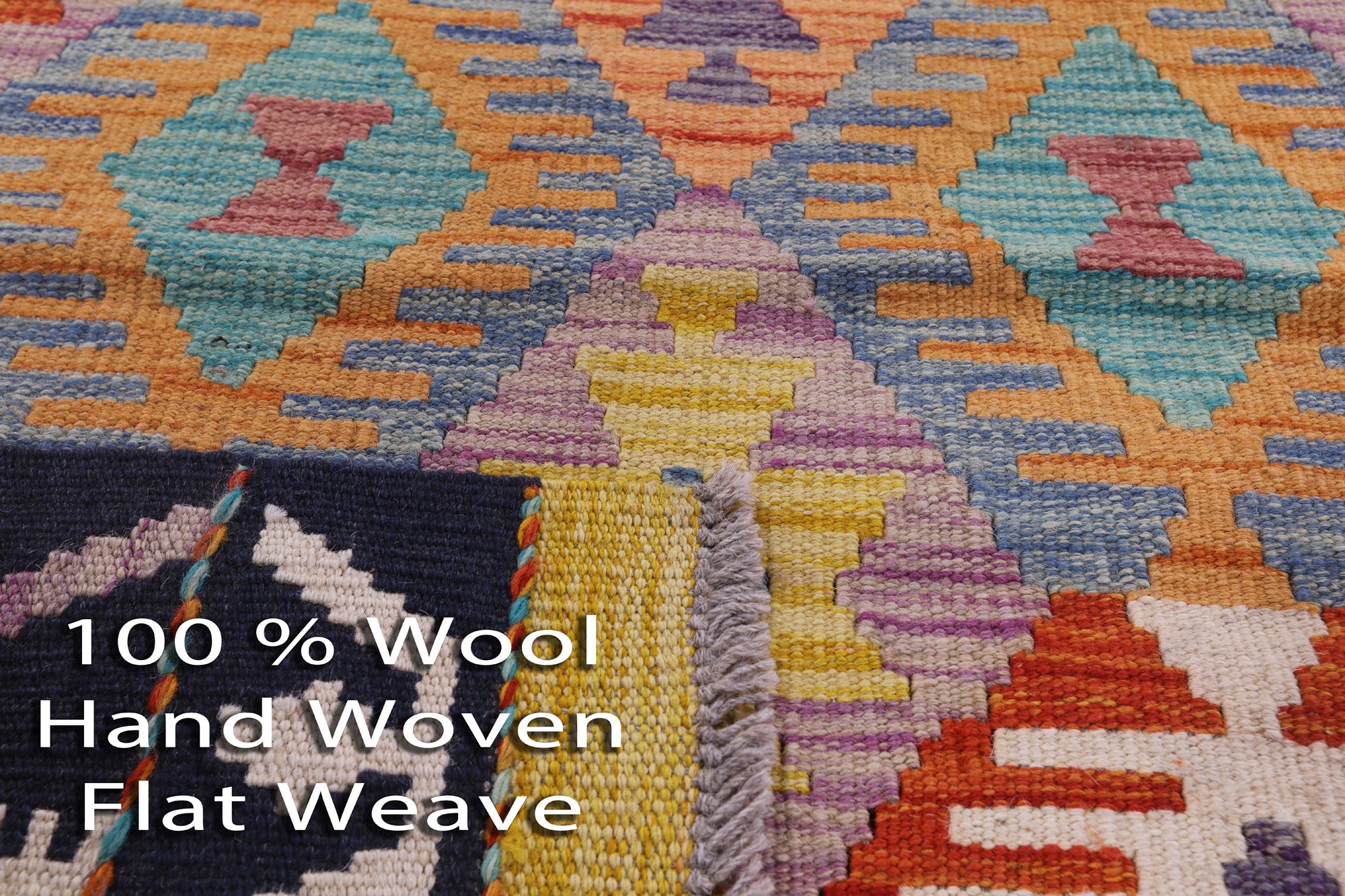 Reversible Kilim Flat Weave Wool On Wool Rug - 3' 4" X 6' 4" - Golden Nile